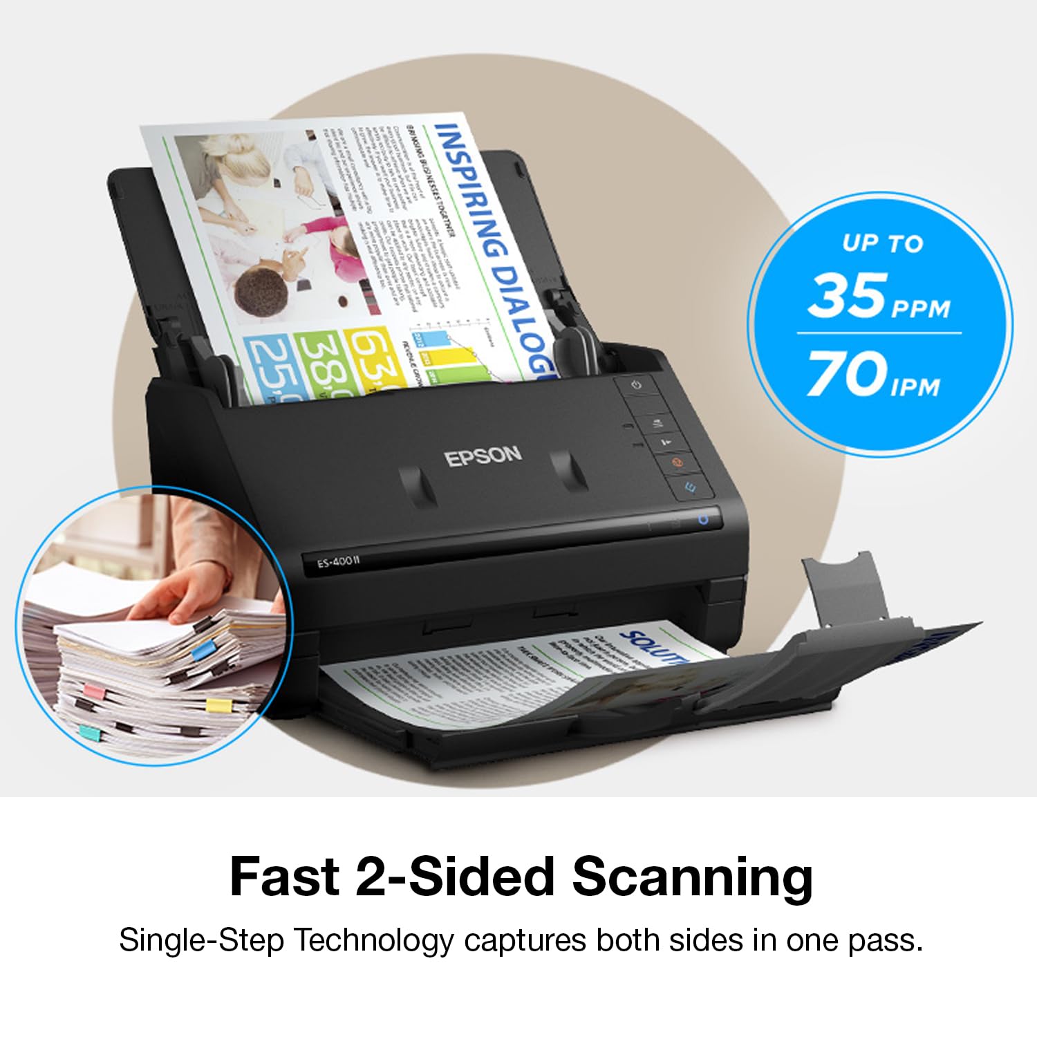 Epson Workforce ES-400 II Color Duplex Desktop Document Scanner for Computers Including PC and Mac with Auto Document Feeder and Image Adjustment Tools