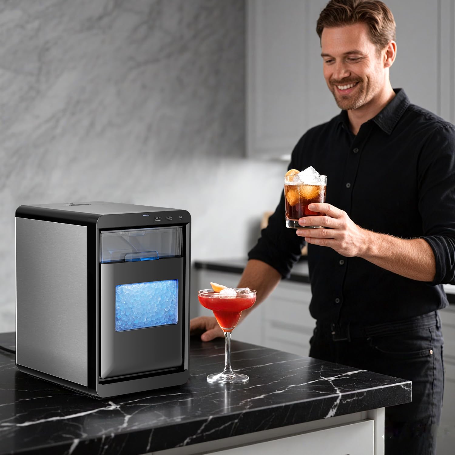Countertop Ice Maker Machine, 8 Ice Cubes in 6 mins, 26lb/Day Ice with 2 Sizes- Portable Mini, Energy Saving & Basket/Scoop for Home/Party/Travel/Camping/Bar,Black