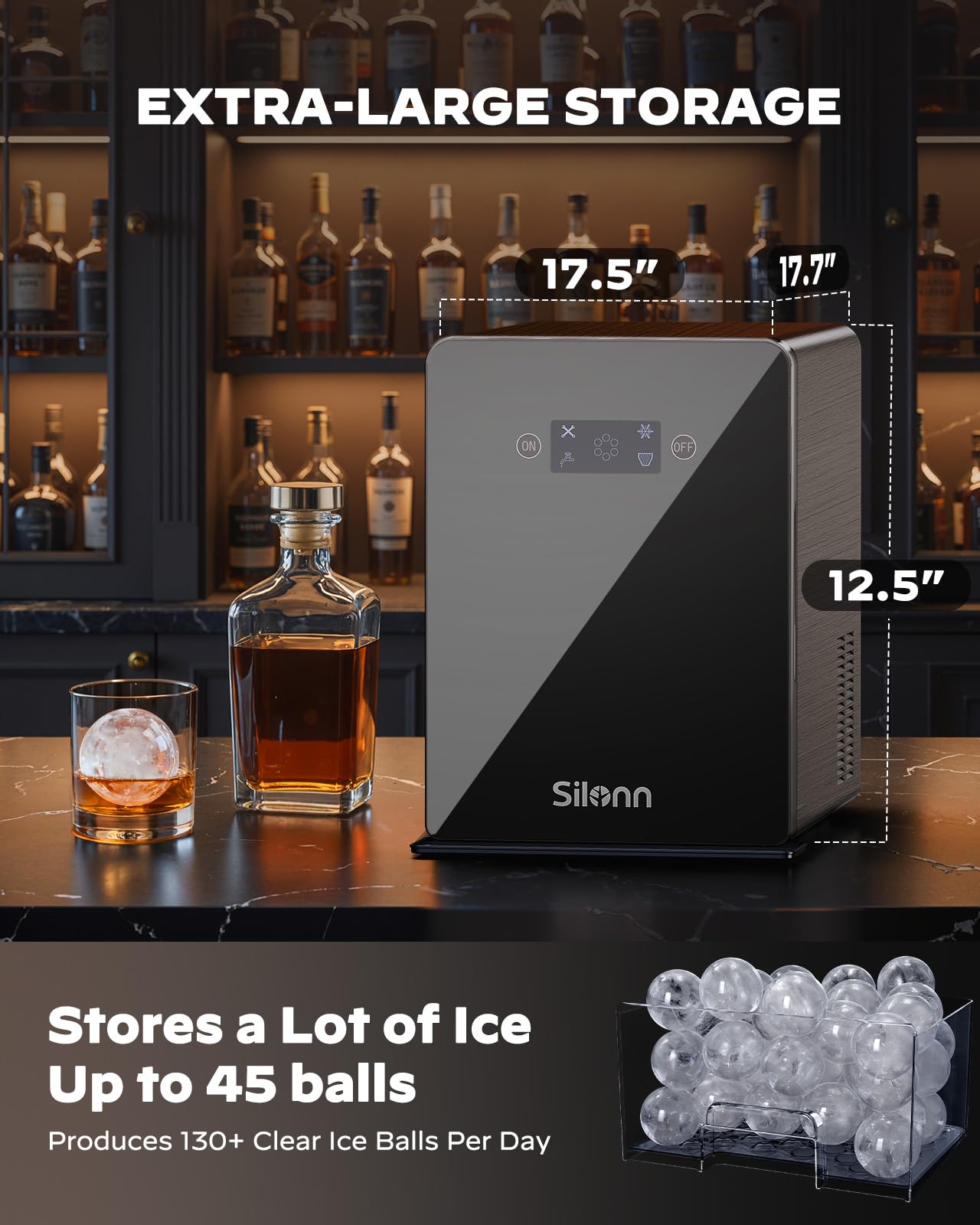 Silonn Ice Maker Countertop, Portable Ice Machine with Carry Handle, Self-Cleaning Ice Makers with Basket and Scoop, 9 Cubes in 6 Mins, 26 lbs per Day, Ideal for Home, Kitchen, Camping, RV