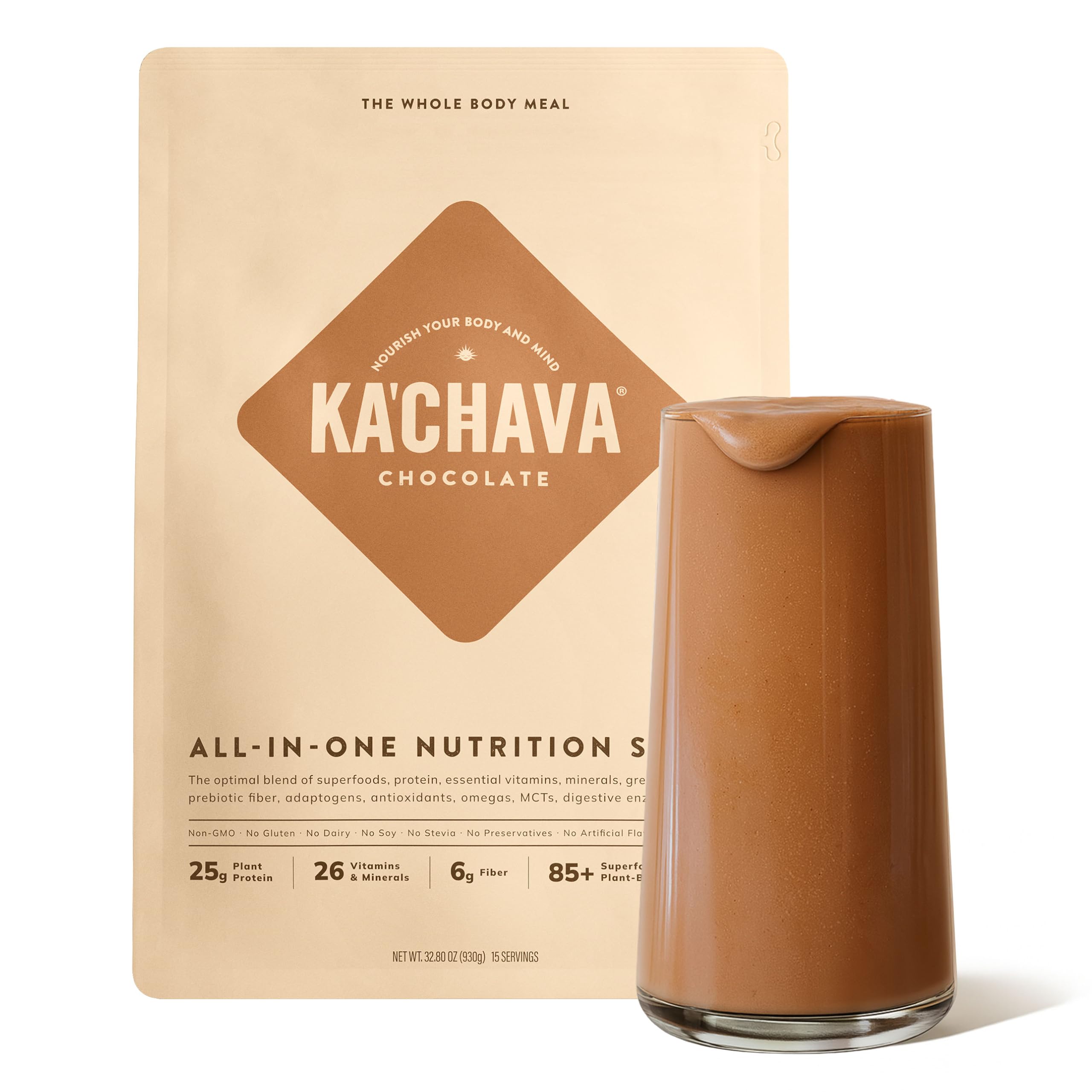 Ka’Chava Whole Body Meal Shake Vanilla 2 lb – Vegan Protein Powder with 85+ Superfoods & Greens – Plant-Based Meal Replacement with Probiotics & Digestive Enzymes – Gluten & Dairy Free (15 Servings)