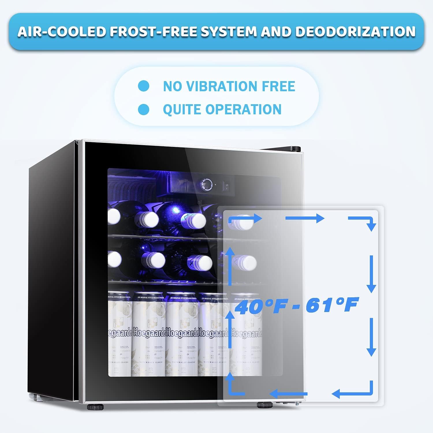 Antarctic Star 12 Bottle 48 Can Wine Cooler/Cabinet Beverage Refrigerator Mini Fridge Low Noise Clear Glass Door Counter Top Cellar for Beer Soda Bar 1.3 cu.ft Black