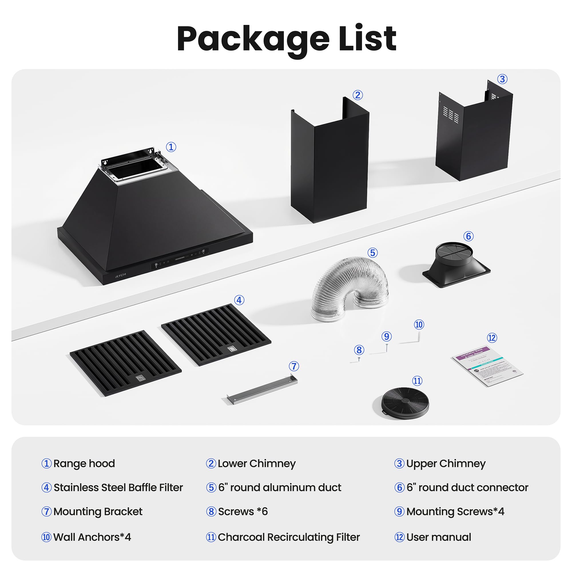 IKTCH 30-inch Wall Mount Range Hood 900 CFM Ducted/Ductless Convertible, Kitchen Chimney Vent Stainless Steel with Gesture Sensing & Touch Control Switch Panel, 2 Pcs Adjustable Lights(IKP02-30'')