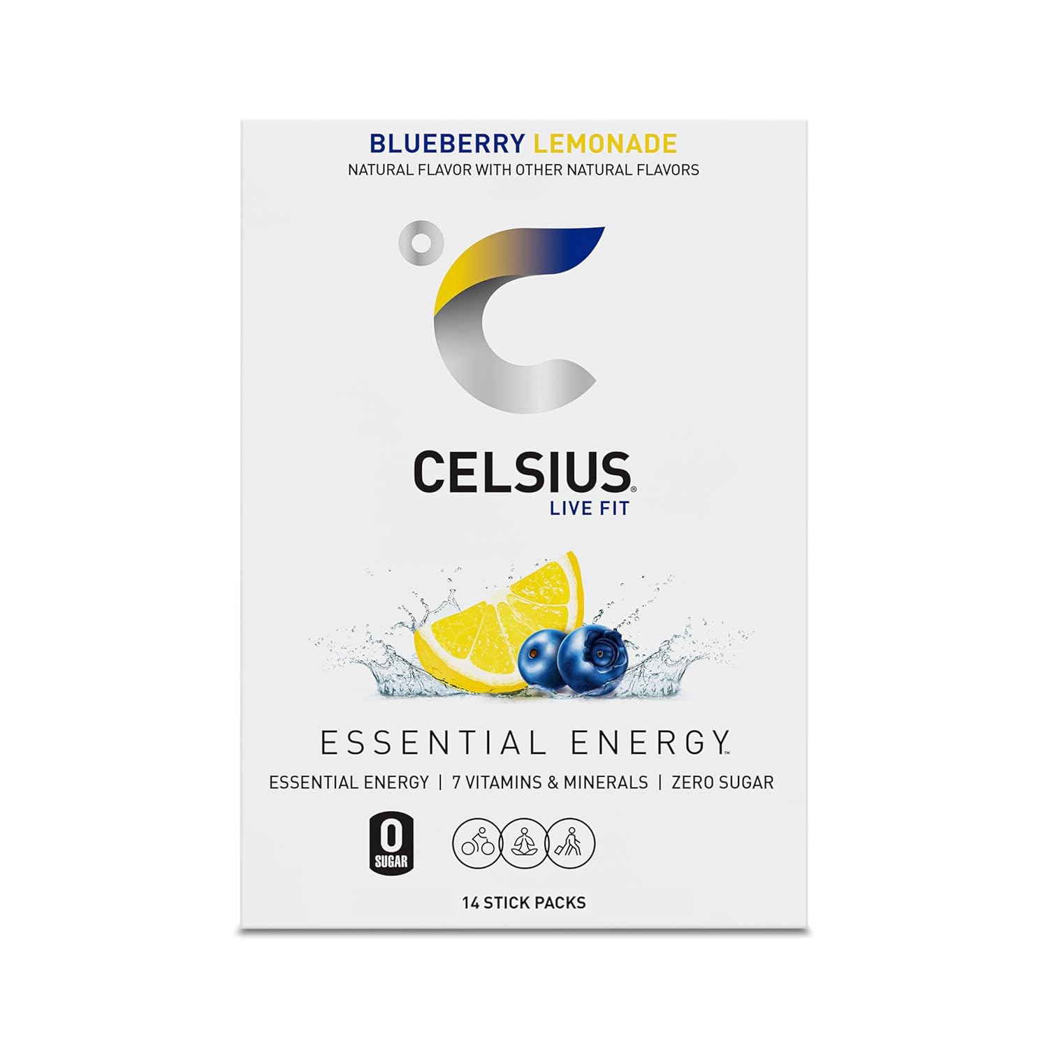 CELSIUS On The Go Blueberry Lemonade, Sugar Free Energy Drink Mix (14 Sticks per Pack)