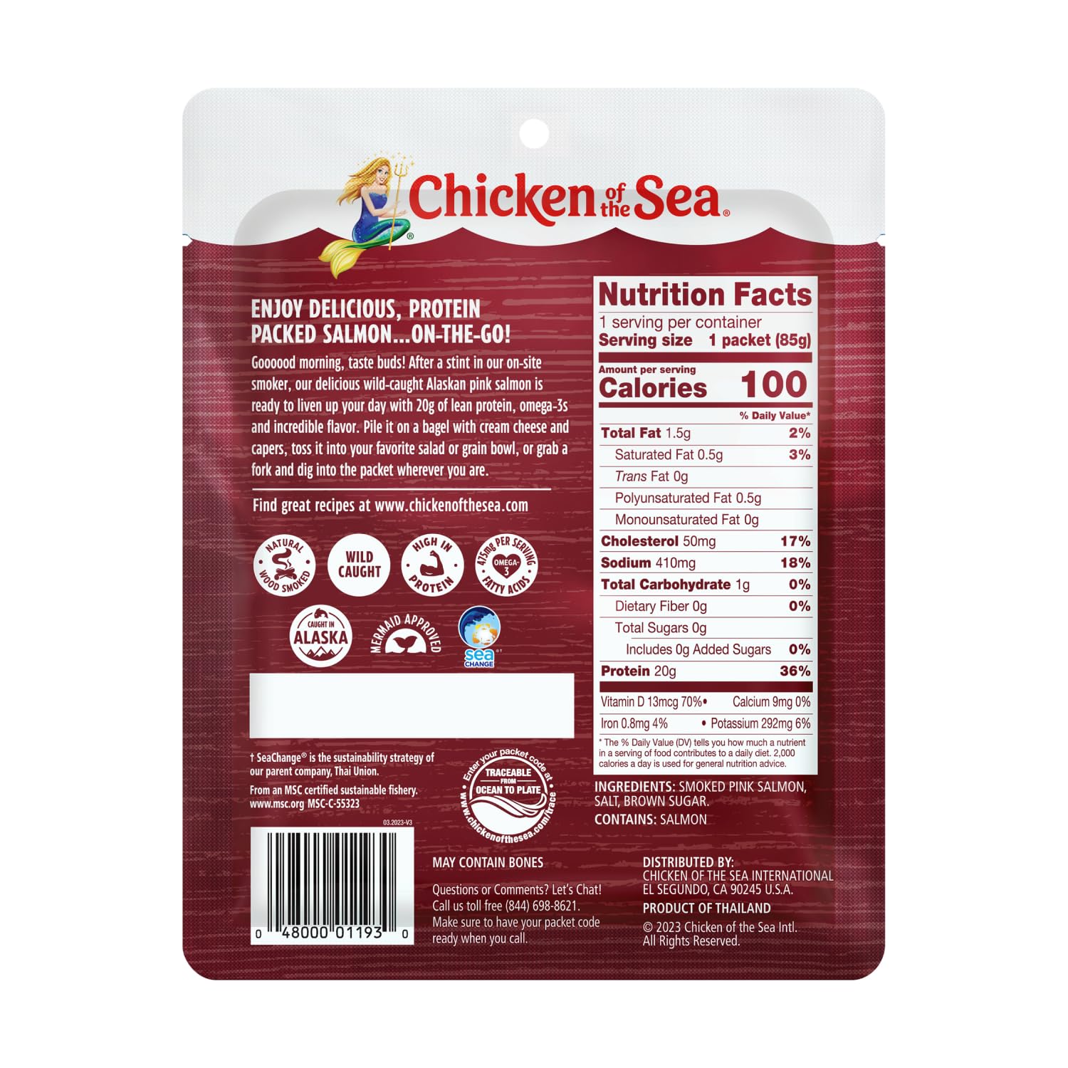 Chicken of the Sea Alaskan Pink Salmon in Spring Water, 2.5 Ounce Packets (Box of 12), Wild Caught, Skinless & Boneless