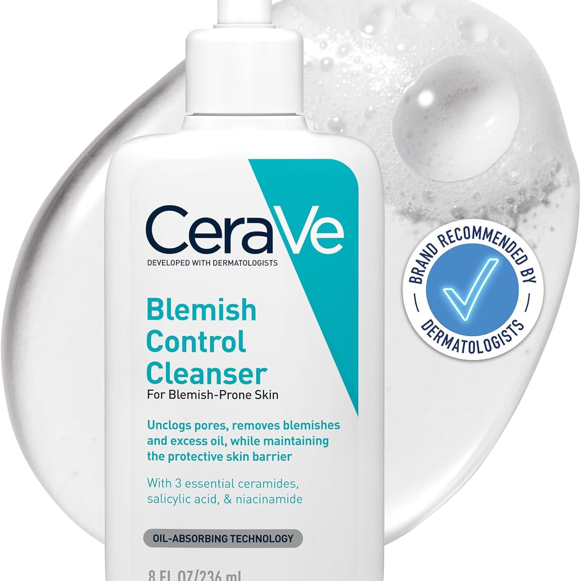 CeraVe Blemish Control Cleanser Face Wash For Acne & Blemish Prone Skin with 2% Salicylic Acid, Niacinamide and Ceramides 236 ml