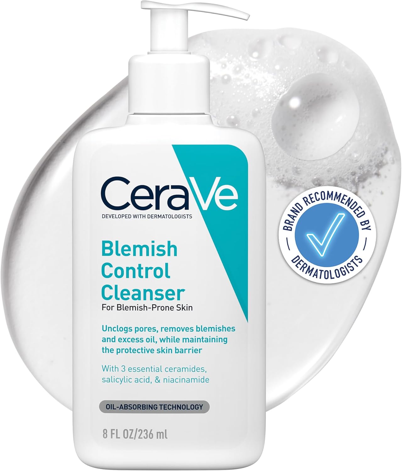 CeraVe Blemish Control Cleanser Face Wash For Acne & Blemish Prone Skin with 2% Salicylic Acid, Niacinamide and Ceramides 236 ml