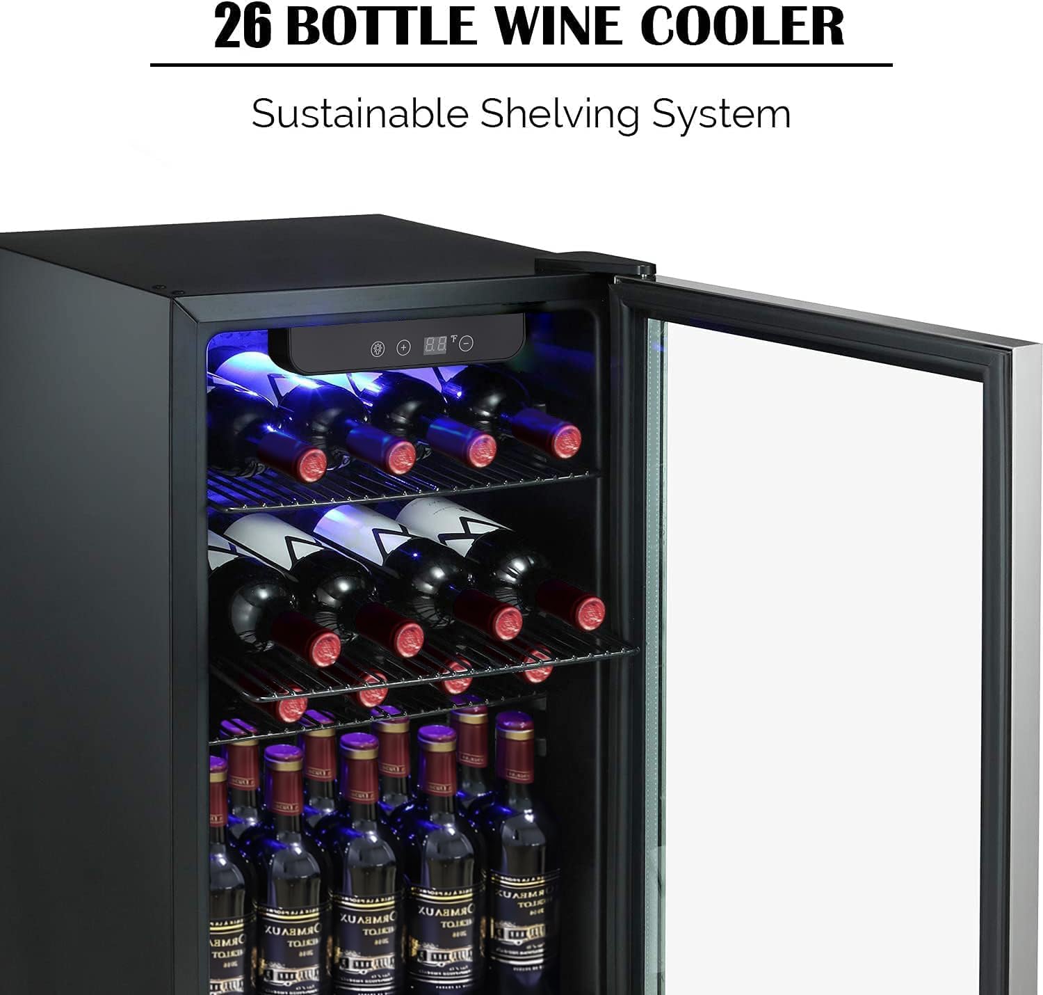 Antarctic Star Wine Cooler, Beverage Refrigerator, 16 Bottle Freestanding Quiet Wine Cellar Front Glass Door for Home and Bar, Digital Temp Control, 1.71 Cu.Ft.