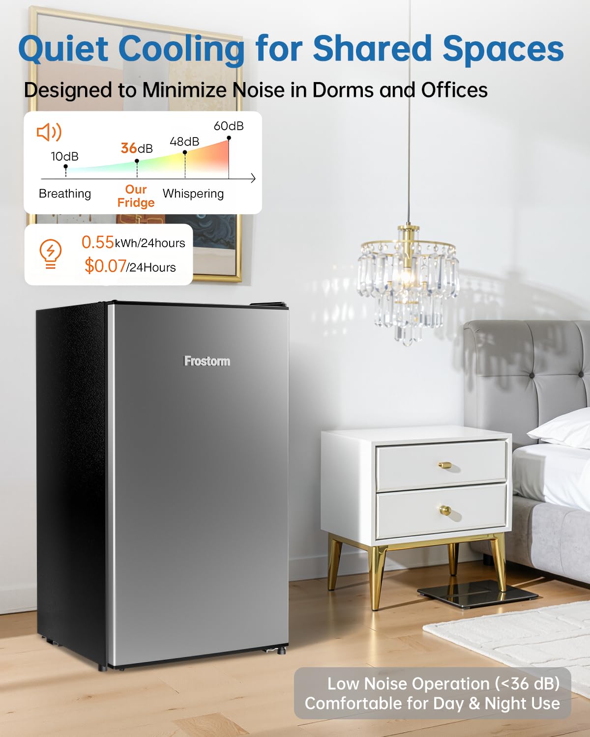 Frostorm 3.2 Cu Ft Mini Fridge with Freezer - Energy Efficient, Large Capacity Single Door Upright Freezer for Bedroom, Office & Dorm | Small Fridge, Reversible Door, ETL Certified(Black)