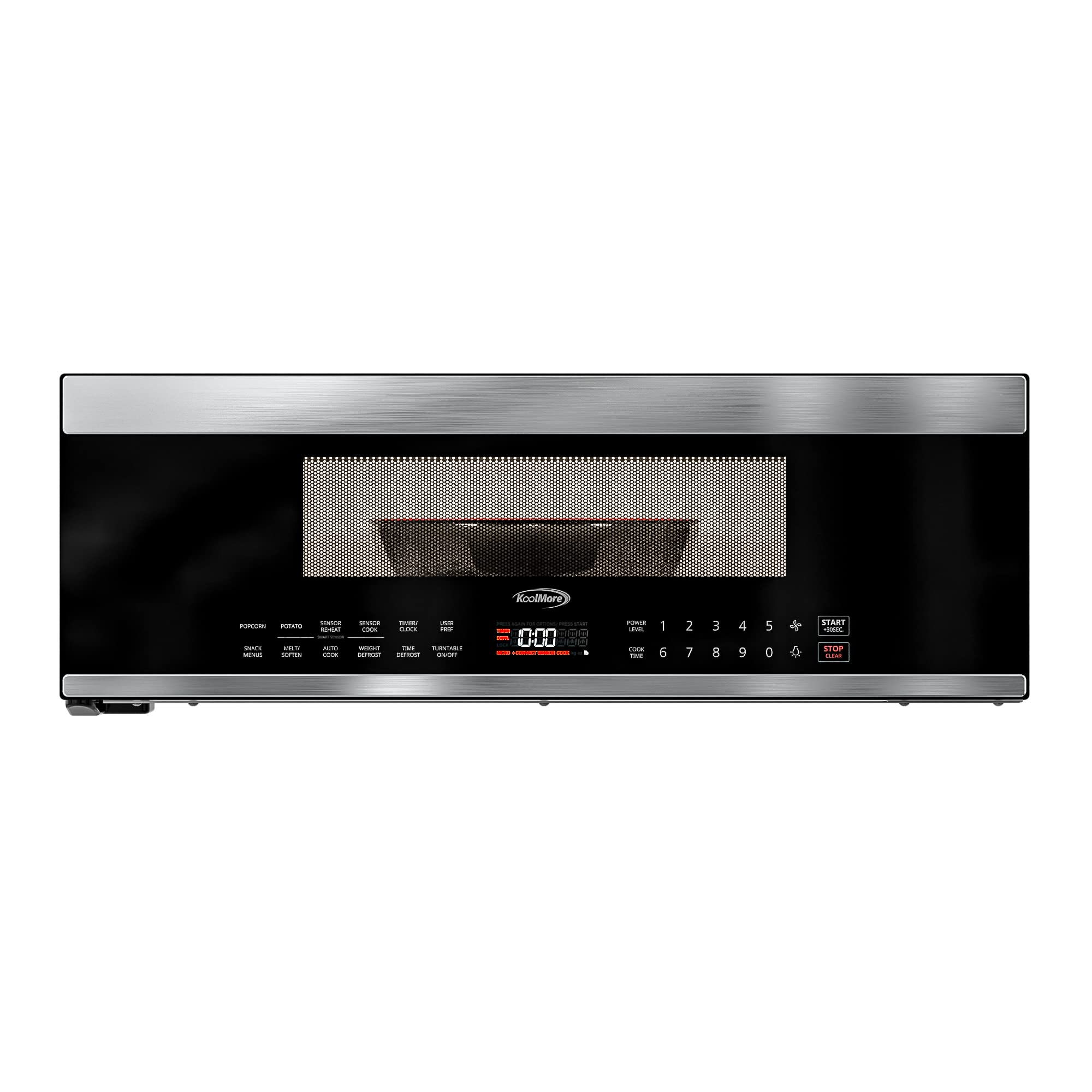 KoolMore Reserve Built-in Microwave Convection Oven with Air Fry, 3-in-1 Combo, Sensor Cook, Soft-Close Door, Stainless Steel, 24 in. / 1.6 cu. ft. with NEMA 5-20P Plug in Black