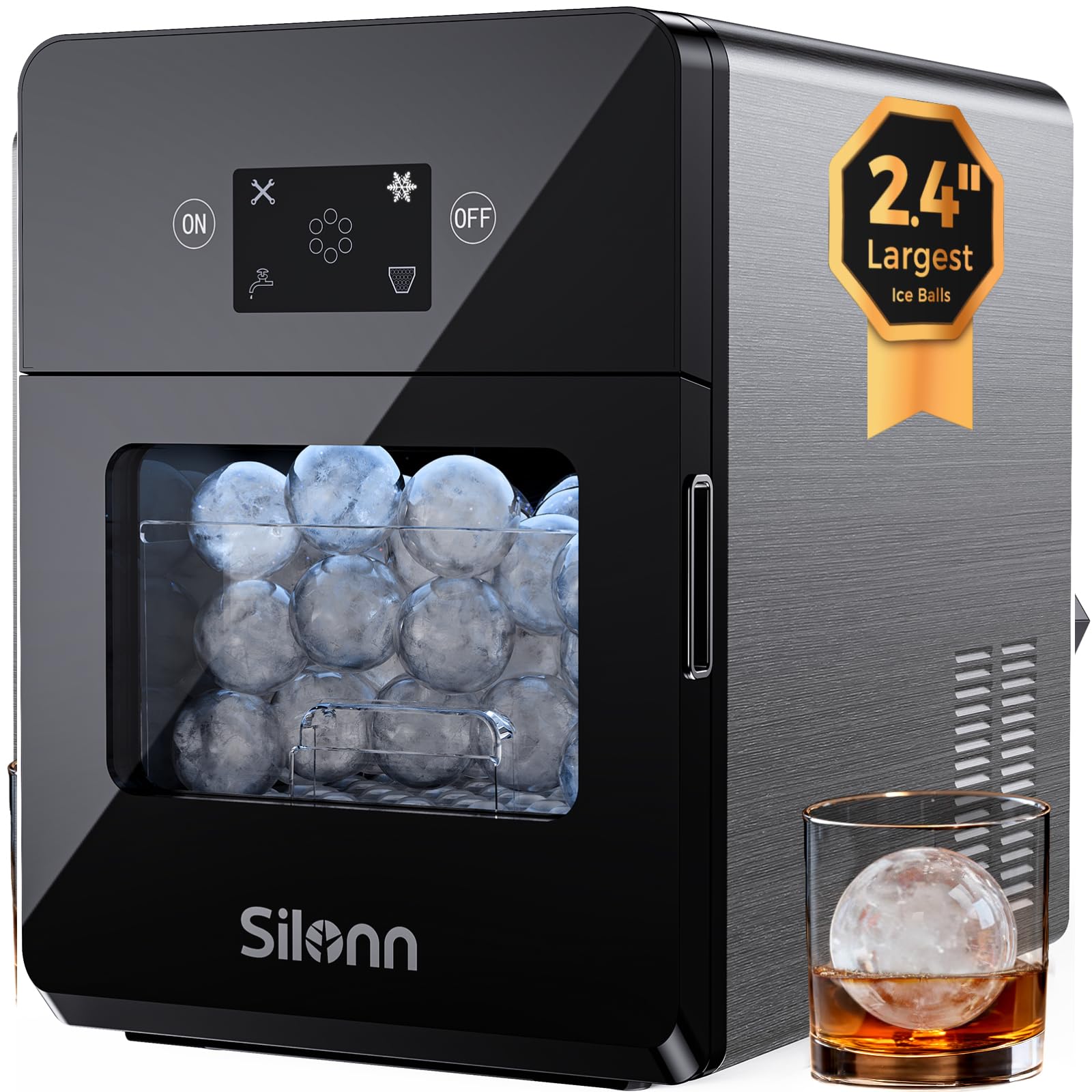 Silonn Ice Maker Countertop, Portable Ice Machine with Carry Handle, Self-Cleaning Ice Makers with Basket and Scoop, 9 Cubes in 6 Mins, 26 lbs per Day, Ideal for Home, Kitchen, Camping, RV