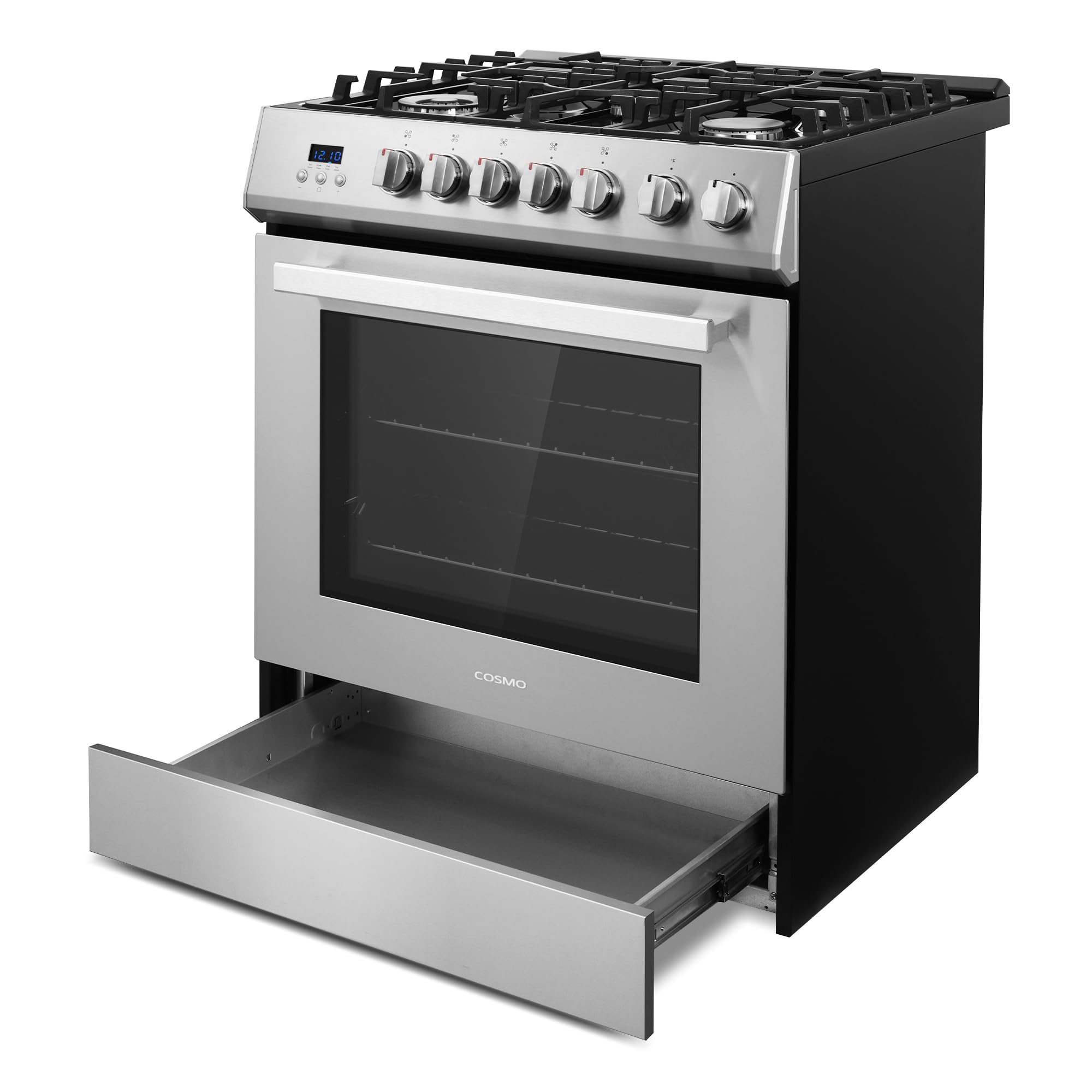 COSMO COS-305AGC 30 in. 5.0 cu. ft. Freestanding Single Oven Gas Range with 5 Burner Cooktop and Heavy Duty Cast Iron Grates in Stainless Steel