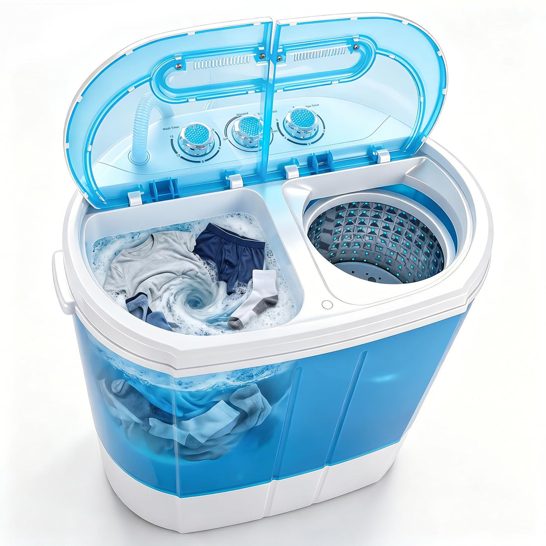ZenStyle Portable Washer Compact Twin Tub 9.9 LB Mini Top Load Washing Machine Washer/Spinner w/ 6.57 FT Inlet Hose