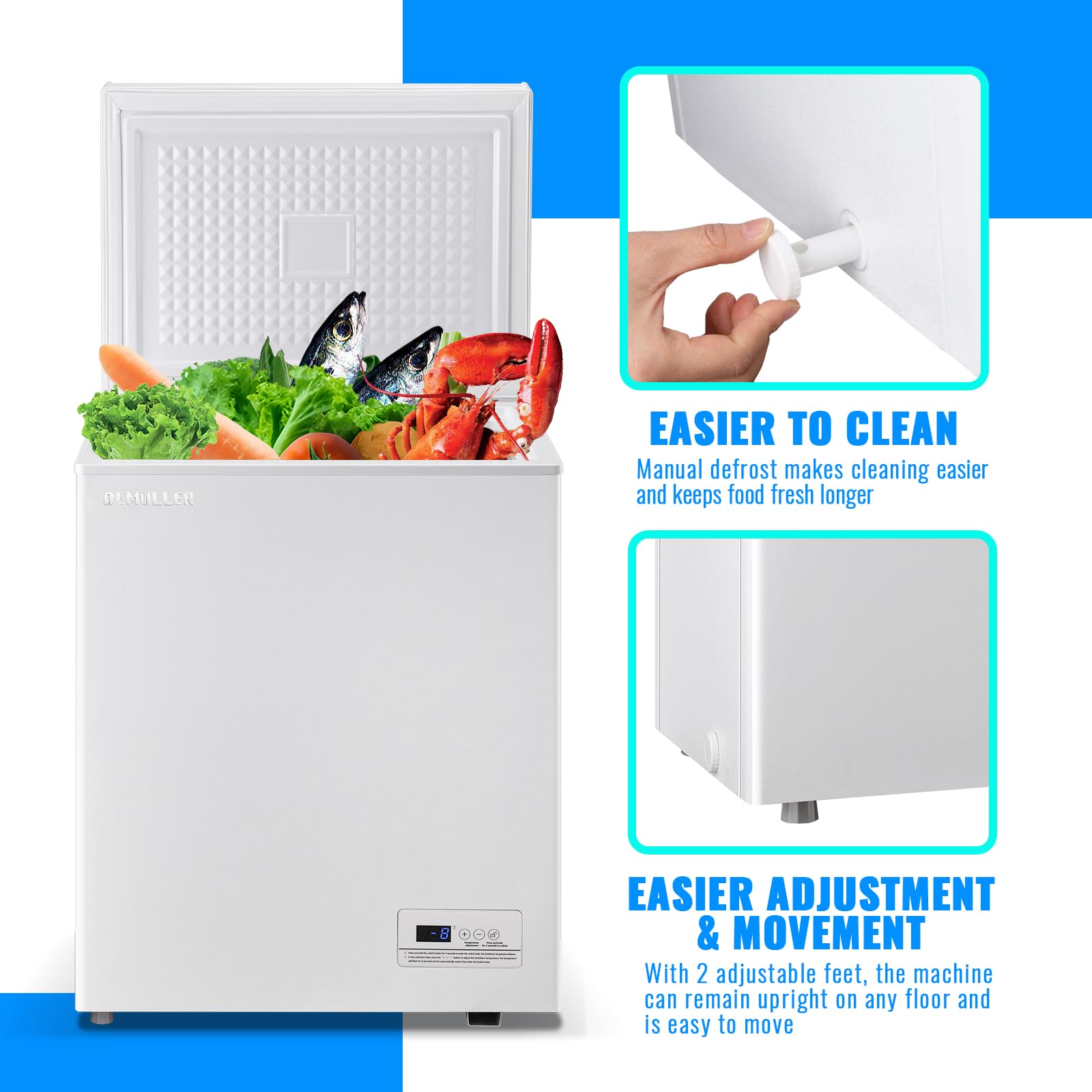 Mini Chest Freezer Compact Deep Freezing Machine with Electronic Temperature Control (Accurate to 1 ℉) Freestanding Small Freezer with 2 Removable Storage Baskets Black