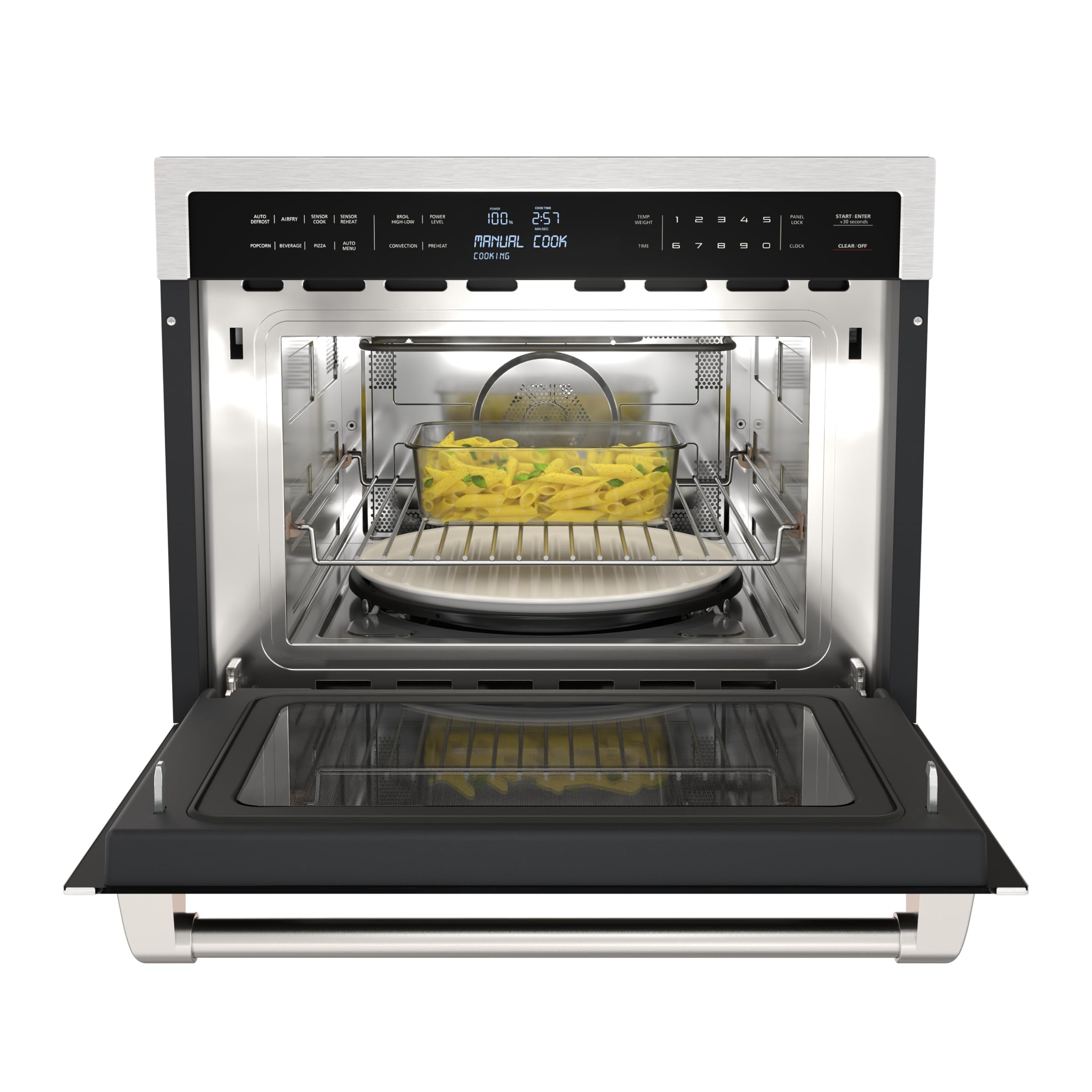 KoolMore Reserve Built-in Microwave Convection Oven with Air Fry, 3-in-1 Combo, Sensor Cook, Soft-Close Door, Stainless Steel, 24 in. / 1.6 cu. ft. with NEMA 5-20P Plug in Black