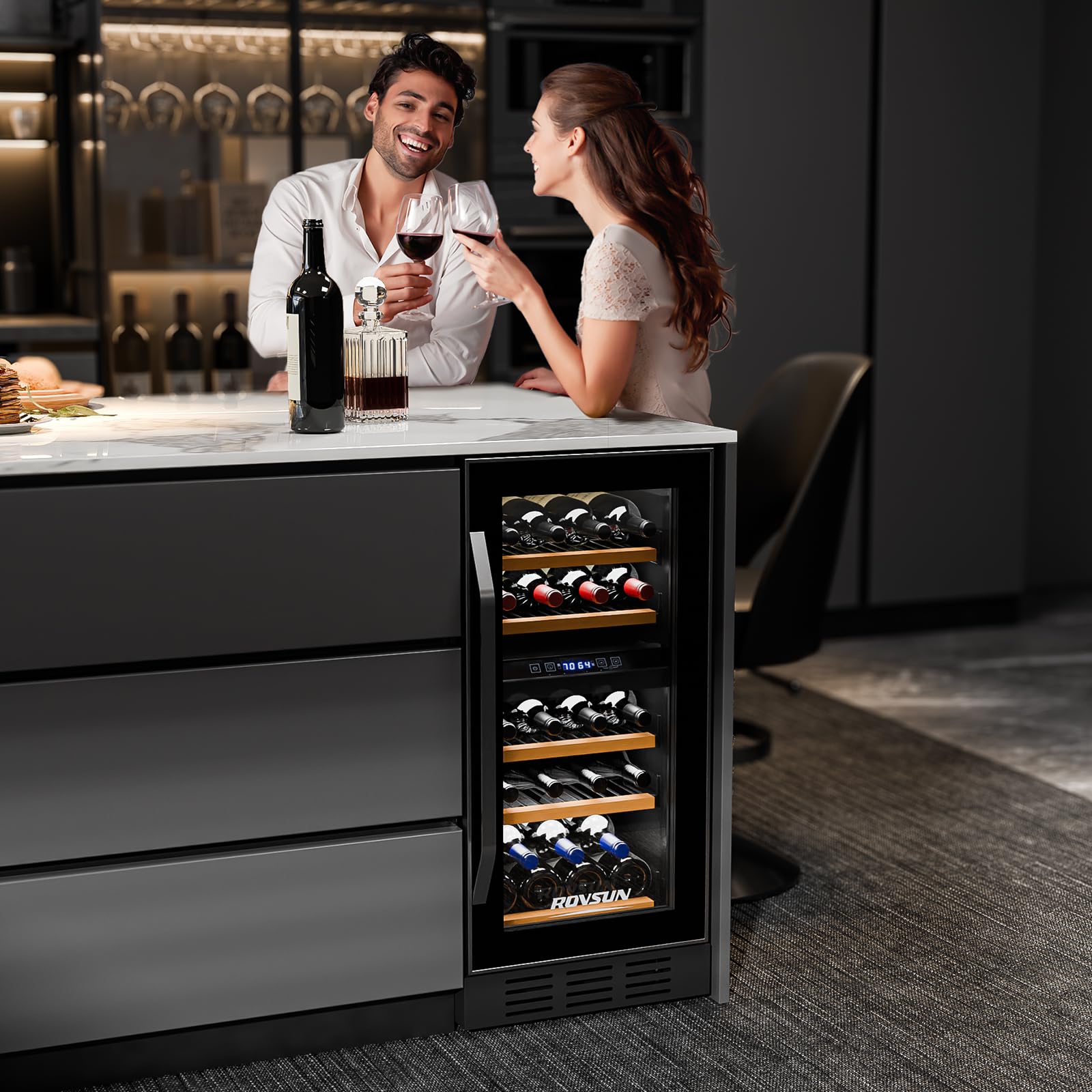 ROVSUN 18 Bottle Wine Fridge, Freestanding Compressor Wine Cooler Refrigerator, Beverage Wine Chiller with Digital Temperature Control & Double-layer Glass Door for Red White Wine, Champagne, Beer