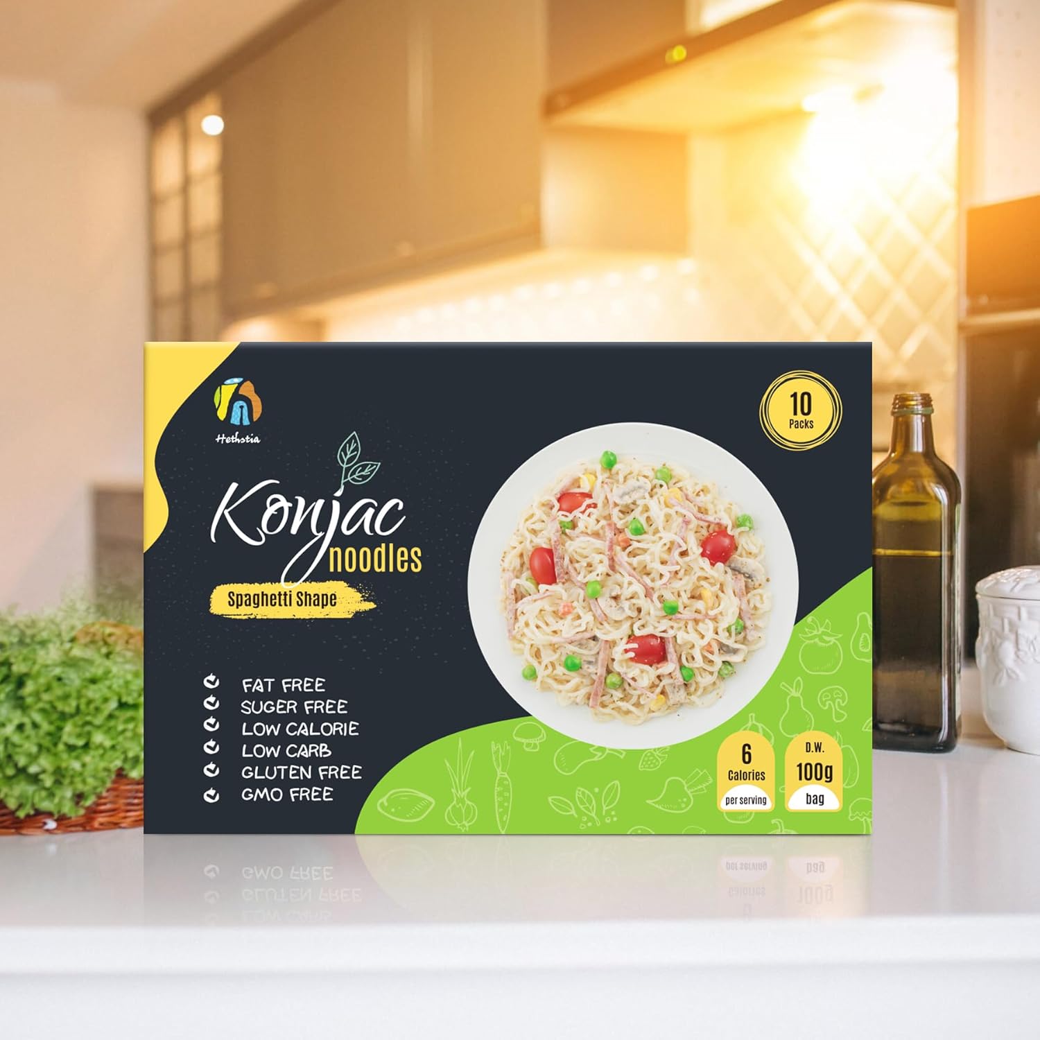 Hethstia Konjac Noodles, 10 Packs Shirataki Spaghetti – Low Carb, Low Calorie, Ready to Eat Konjac Pasta – Keto, Gluten-Free, Vegan, Fat-Free, 0 Sugar, Healthy Low Carb Pasta Substitute