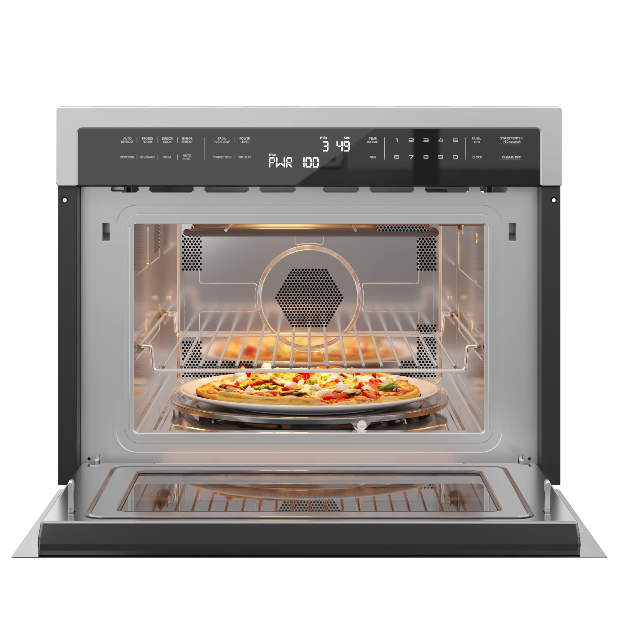 KoolMore Reserve Built-in Microwave Convection Oven with Air Fry, 3-in-1 Combo, Sensor Cook, Soft-Close Door, Stainless Steel, 24 in. / 1.6 cu. ft. with NEMA 5-20P Plug in Black