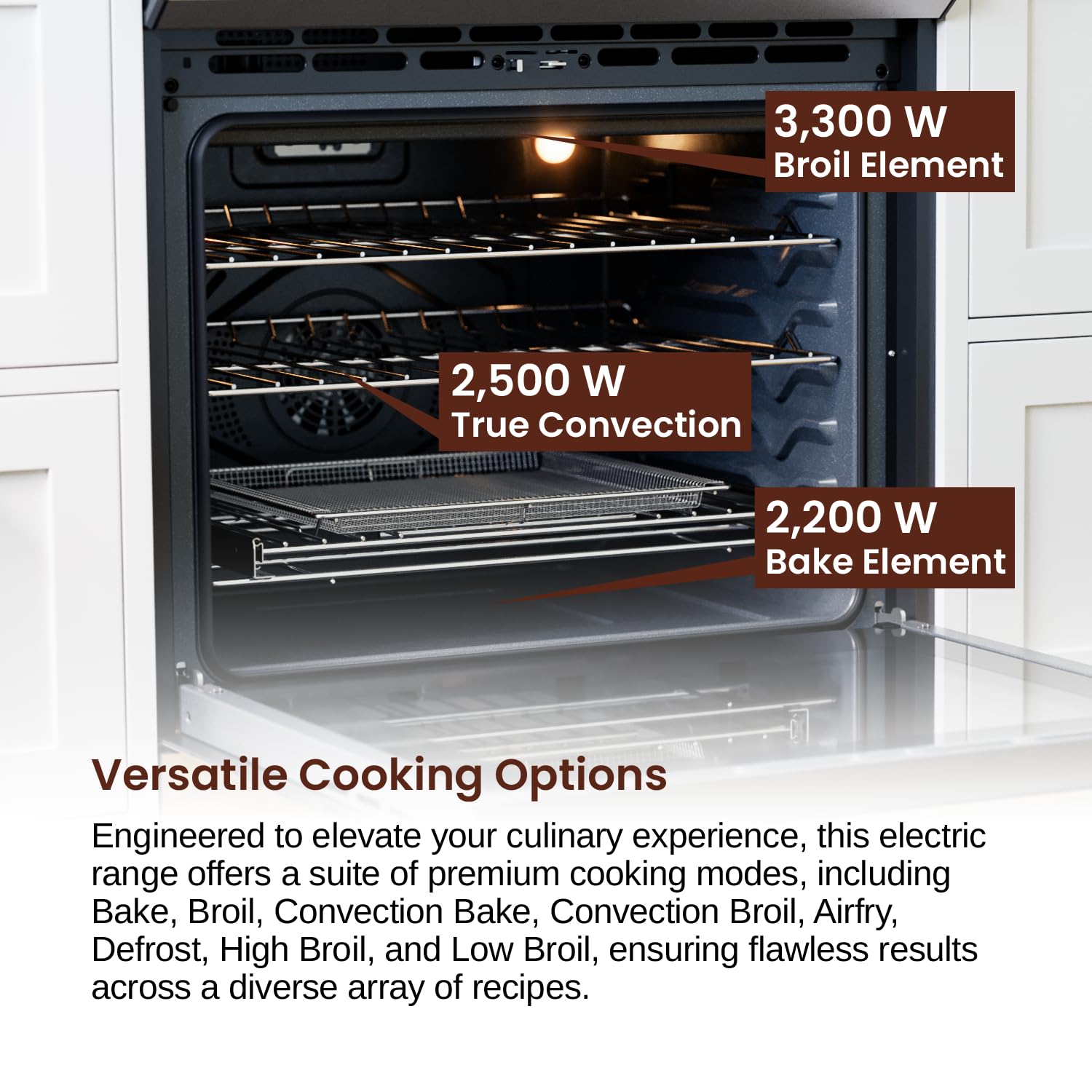 Rangaire RRE361TS 36" Electric Range Oven with Timer - Stainless Steel, Infrared Stove Burners, True Convection, Easy Reach Racks