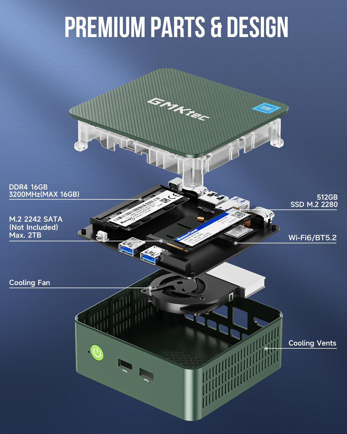 GMKtec Mini PC, G3 PRO Intel Core i3-10110U (Beats 4300U/N150), 16GB DDR4 RAM (Dual Channel) 512GB Storage Drive, Desktop Computer 4K Dual HDMI/USB3.2/WiFi 6/BT5.2/2.5GbE for Office, Business