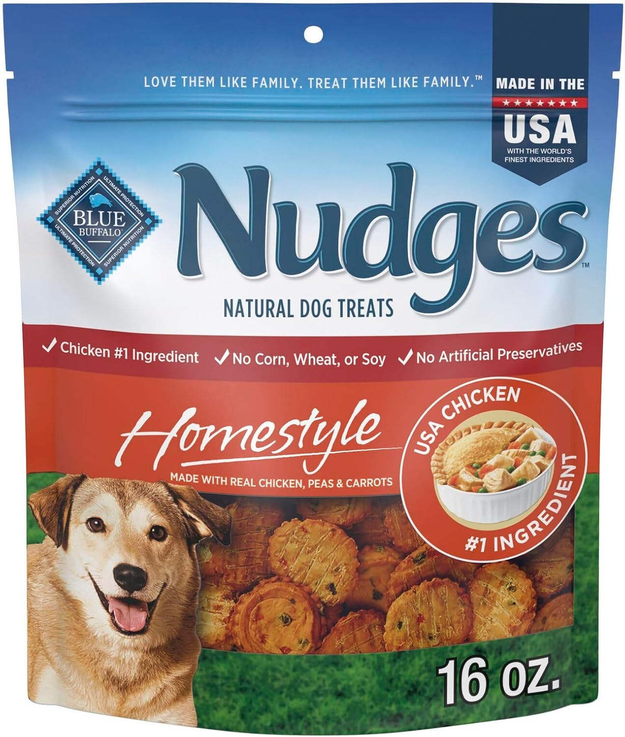 Blue Buffalo Nudges Grillers Natural Dog Treats, Made in the USA with Real Steak, 16-oz Bag