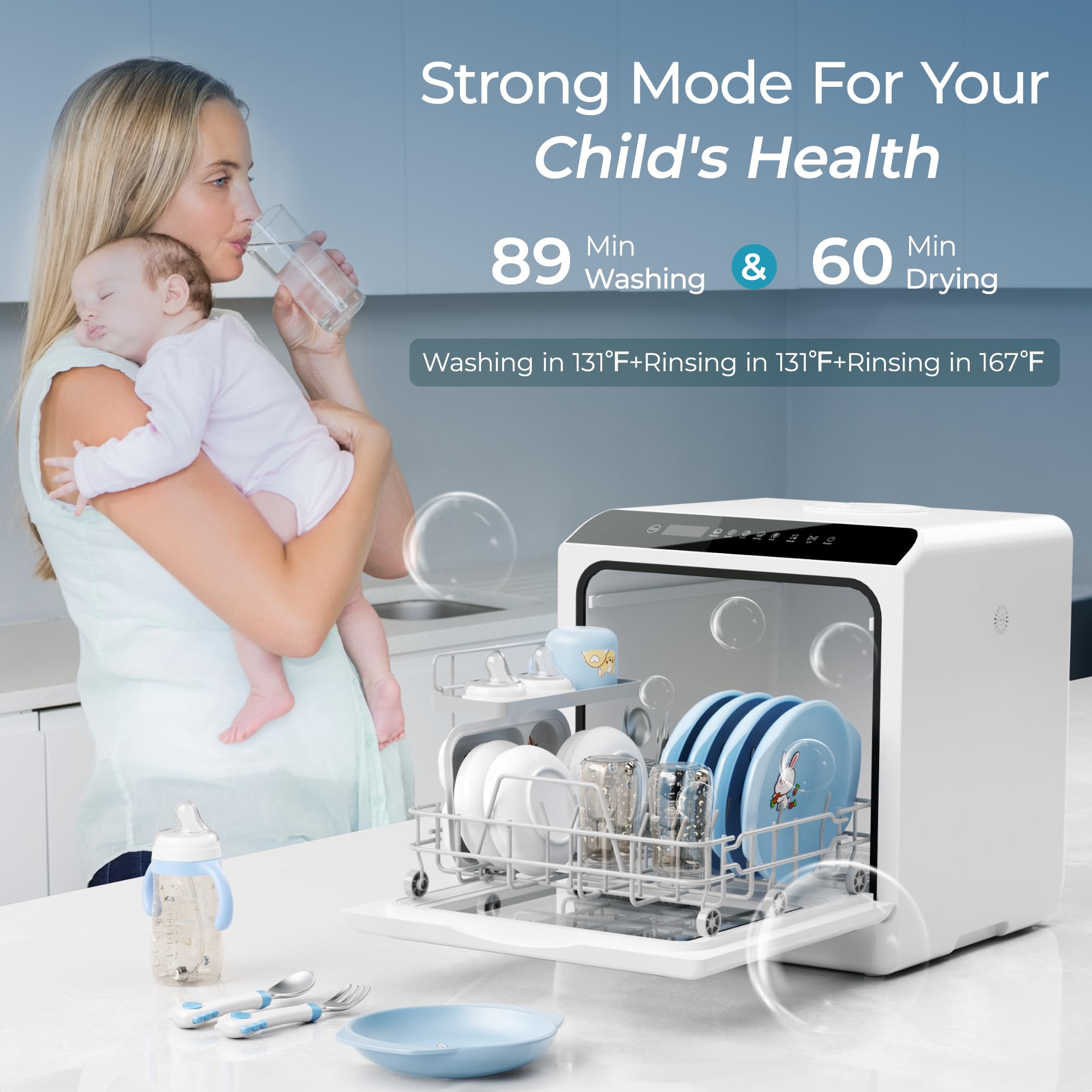 EUHOMY 6 Programs Countertop Dishwasher, Portable Dishwasher with 5L Built-in Water Tank & Inlet Hose, Mini Dishwasher for Apartments and RVs, High-Temp & Air-Dry Function, No Hookup Needed, Black