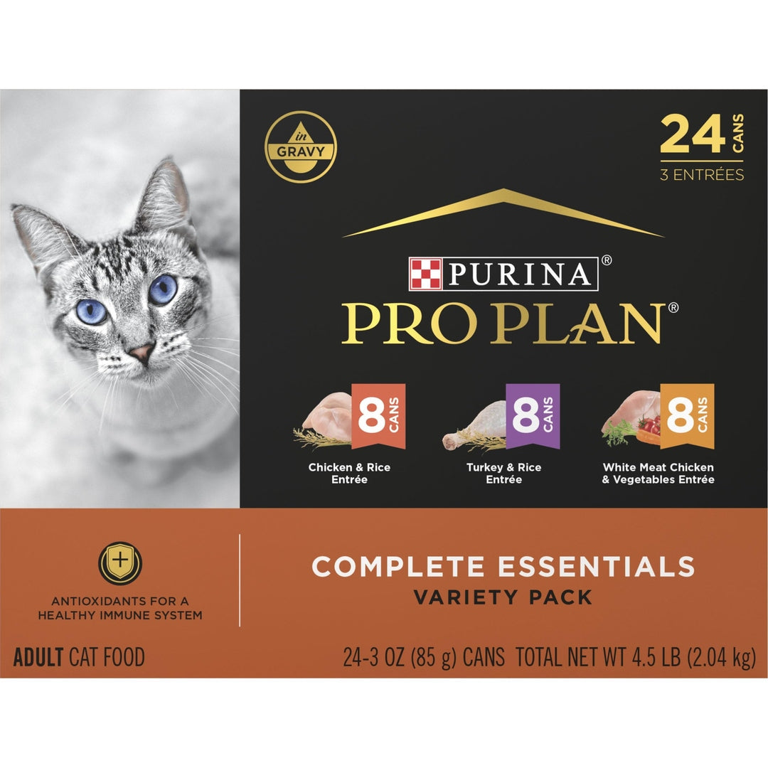 Purina Pro Plan Gravy, High Protein Wet Cat Food Variety Pack, Complete Essentials Chicken and Turkey Favorites - (Pack of 24) 3 oz. Cans