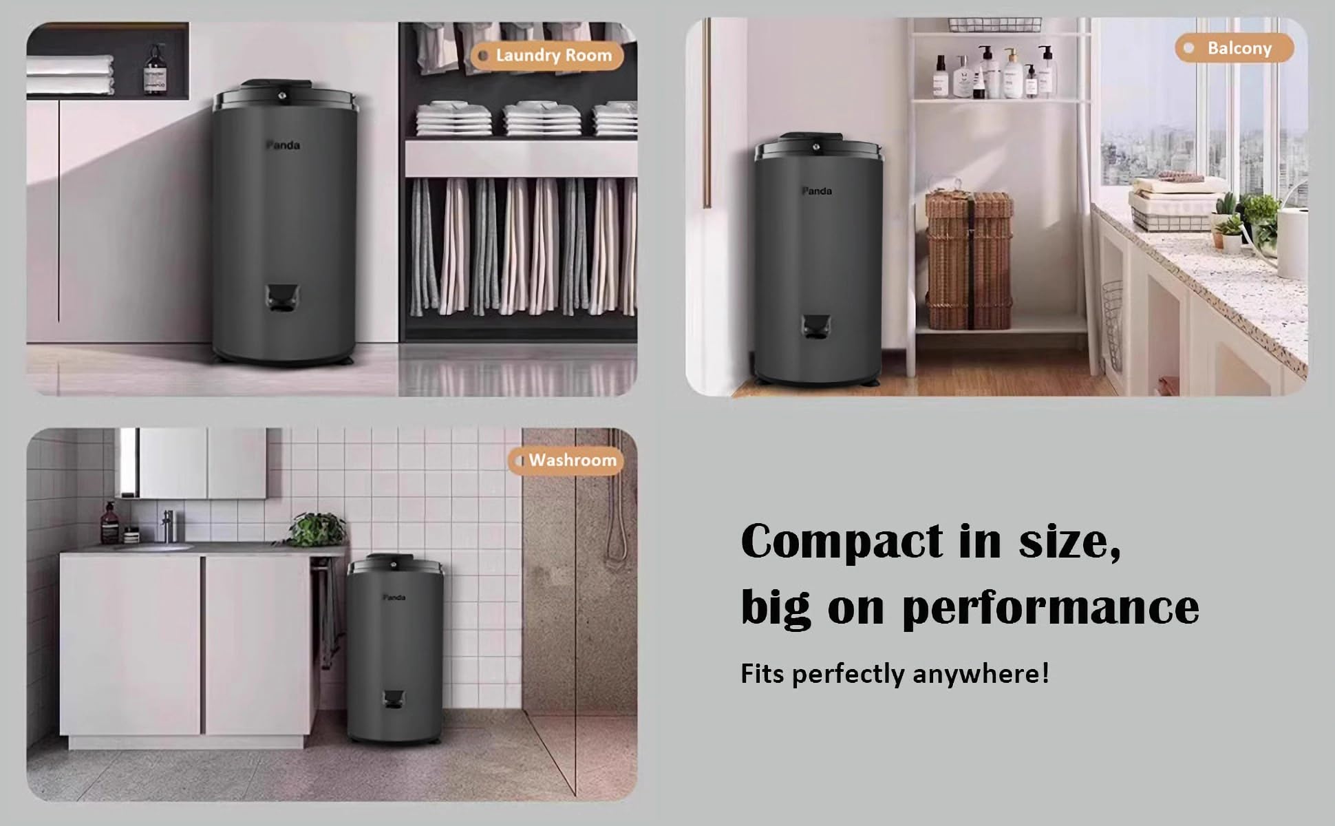Panda 3200 RPM Portable Spin Dryer – 22lbs Capacity, Stainless Steel Drum & Outer Case, 110V – Sleek Dark Gray