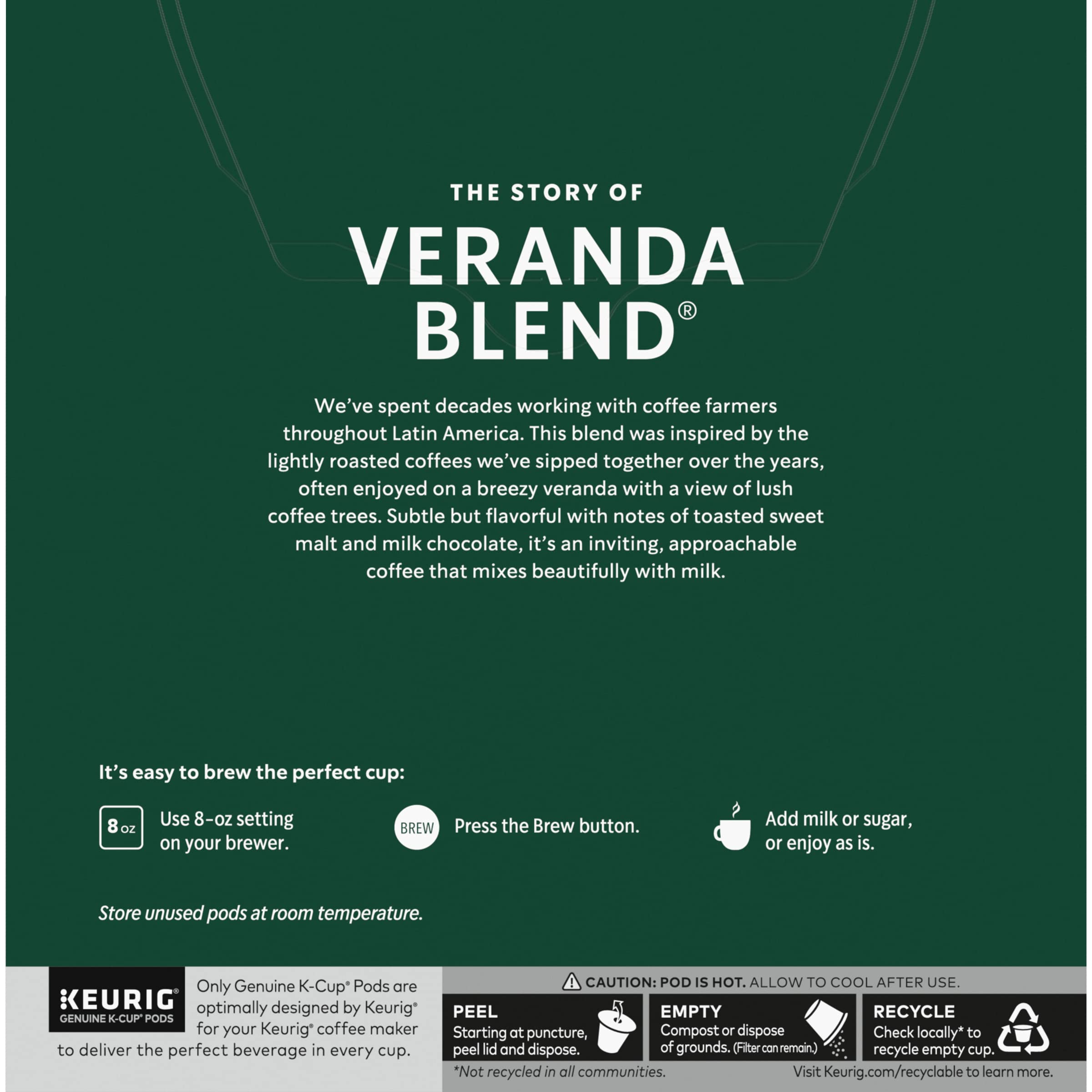 Starbucks K-Cup Coffee Pods, Starbucks Blonde Roast Hot or Iced Coffee, Veranda Blend, 96 Keurig Pods