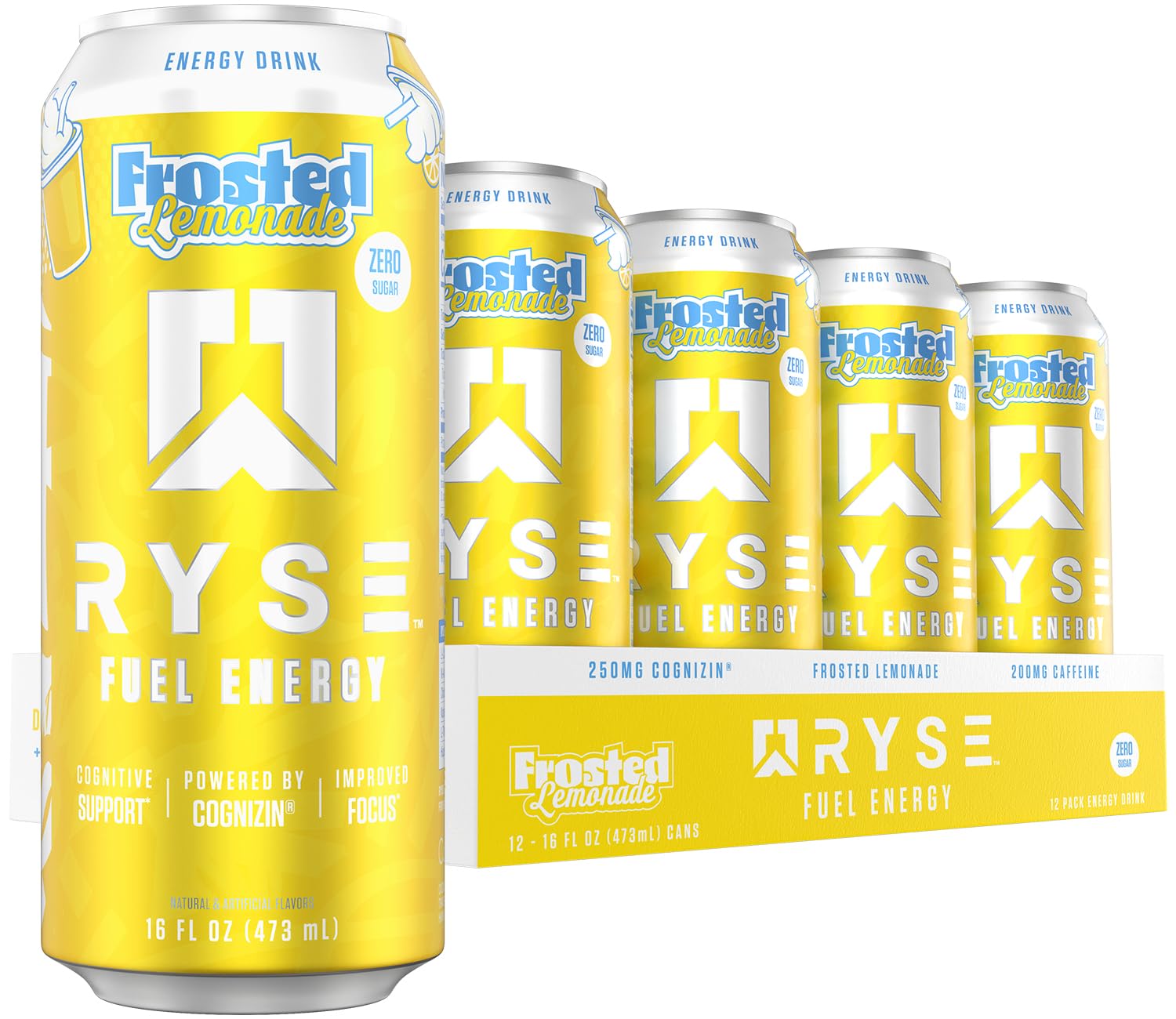 RYSE Fuel Energy Drink - Variety Pack - Sugar Free, Gluten Free & Vegan - 200mg Natural Caffeine, Taurine & Choline for Focus & Energy - No Artificial Colors - 16 fl oz Cans (12-Pack)
