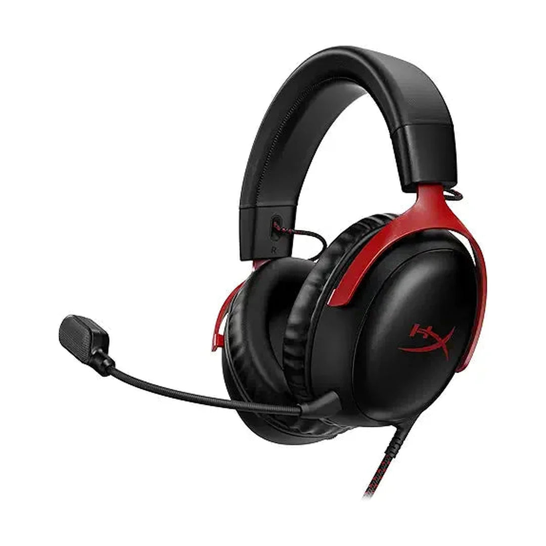 HyperX Cloud III – Wired Gaming Headset, PC, PS5, Xbox Series X|S, Angled 53mm Drivers, DTS, Memory Foam, Durable Frame, Ultra-Clear 10mm Mic, USB-C, USB-A, 3.5mm – Black/Red