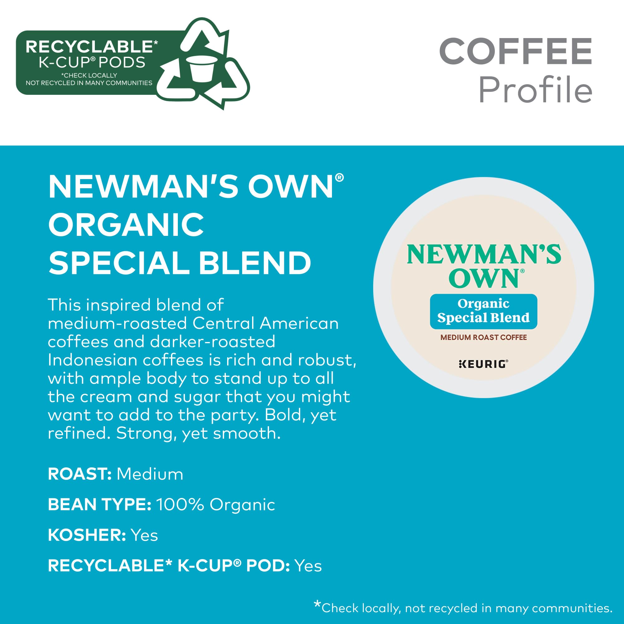 Newman's Own Organics Special Blend Keurig Single-Serve K-Cup Pods, Medium Roast Coffee, 96 Count