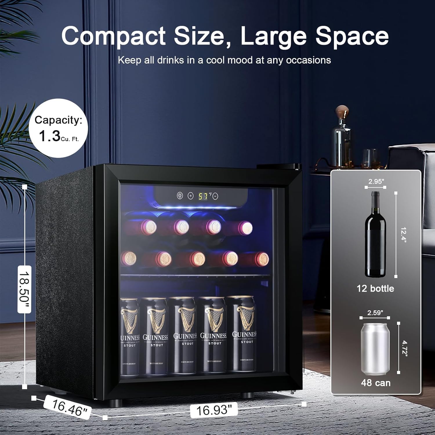 Antarctic Star Wine Cooler, Beverage Refrigerator, 16 Bottle Freestanding Quiet Wine Cellar Front Glass Door for Home and Bar, Digital Temp Control, 1.71 Cu.Ft.