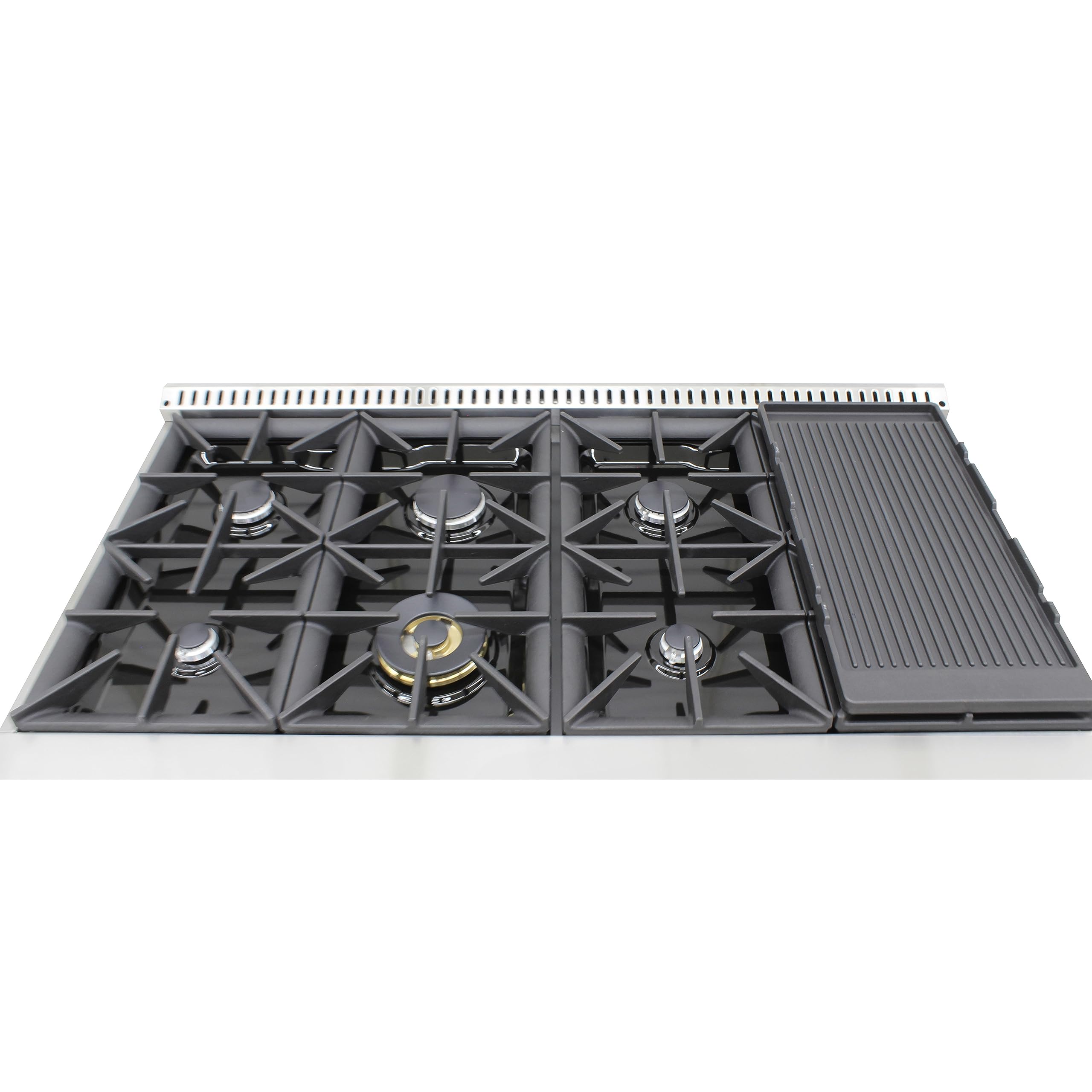 DUURA Elite Gas Range Cooktop, 48-Inch with Double Porcelain Convection Oven and Broil Function, 8 Sealed Burners Continuous Grates with Stainless Steel Construction, 6.7-Cu.Ft, Metallic