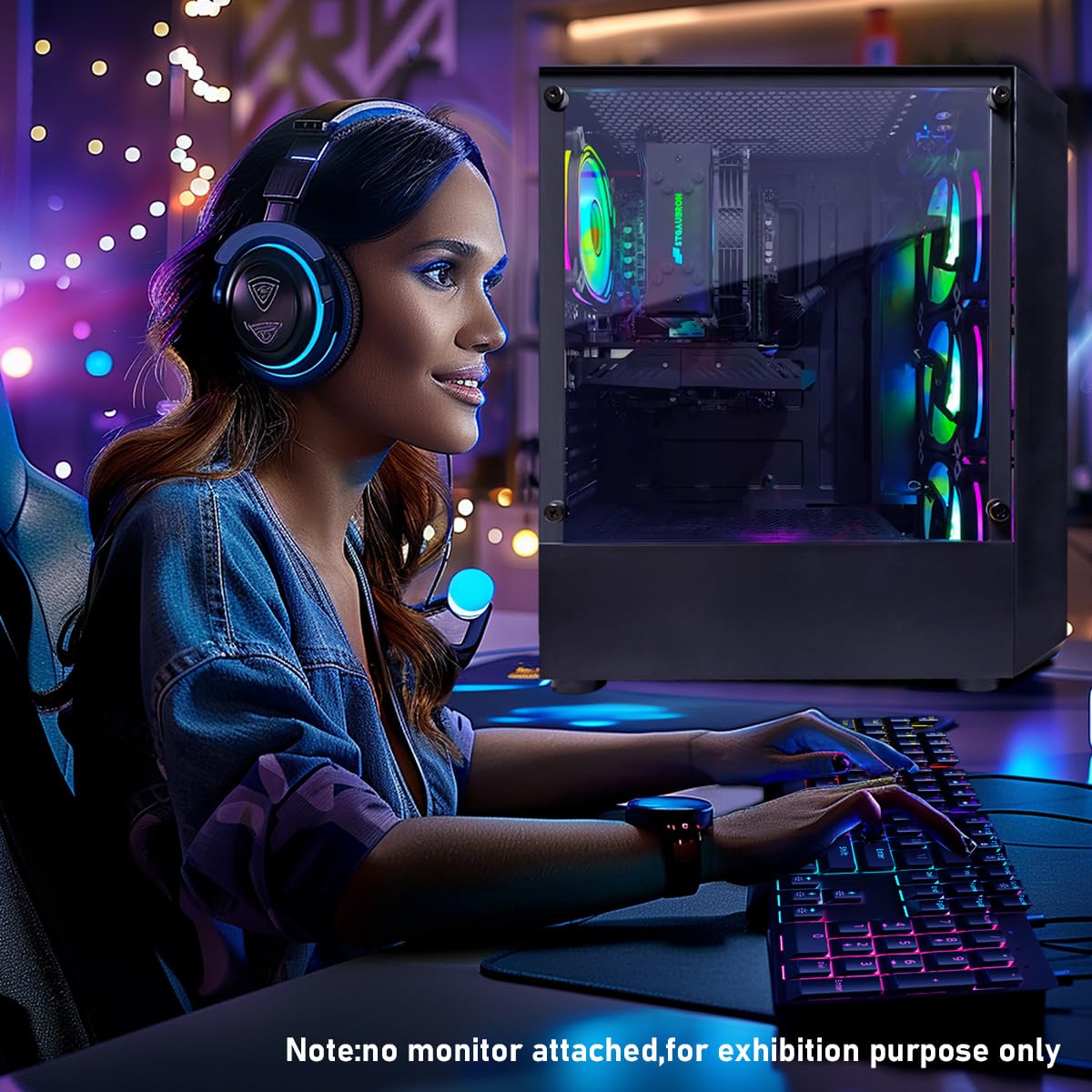 STGAubron Prebuilt Gaming PC Desktop, Radeon RX 550 4G, Intel Core i5 up to 3.6GHz, 16G RAM, 512G SSD, WiFi 6, BT 5.0, RGB Fan x2, Windows 11 Home