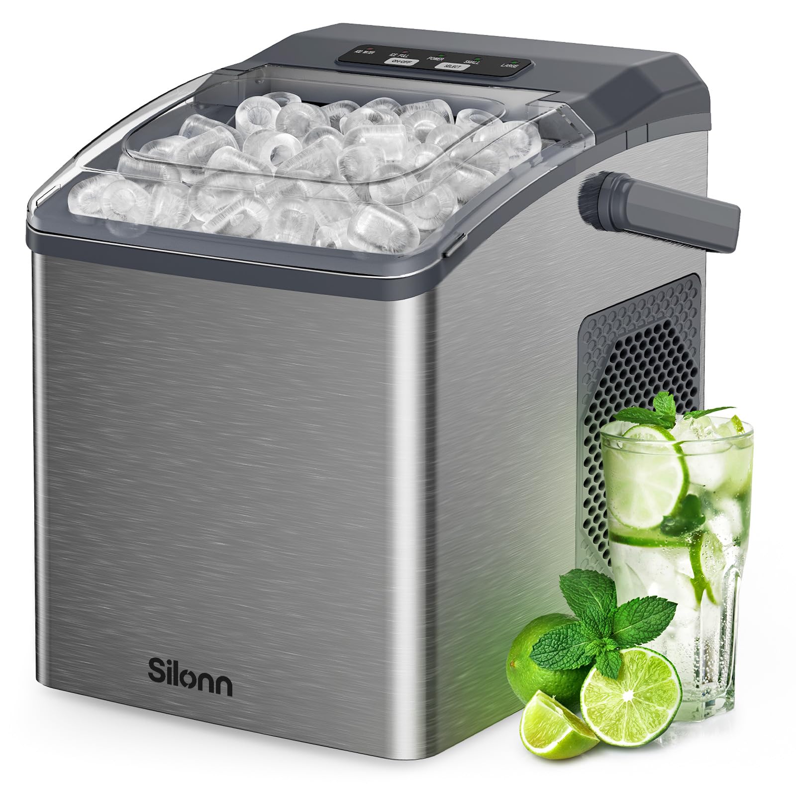 Nugget Ice Maker Countertop, Silonn Chewable Pellet Ice Machine with Self-Cleanin Function, 36lbs/24H Portable Ice Makers for Home Kitchen Officce, Black