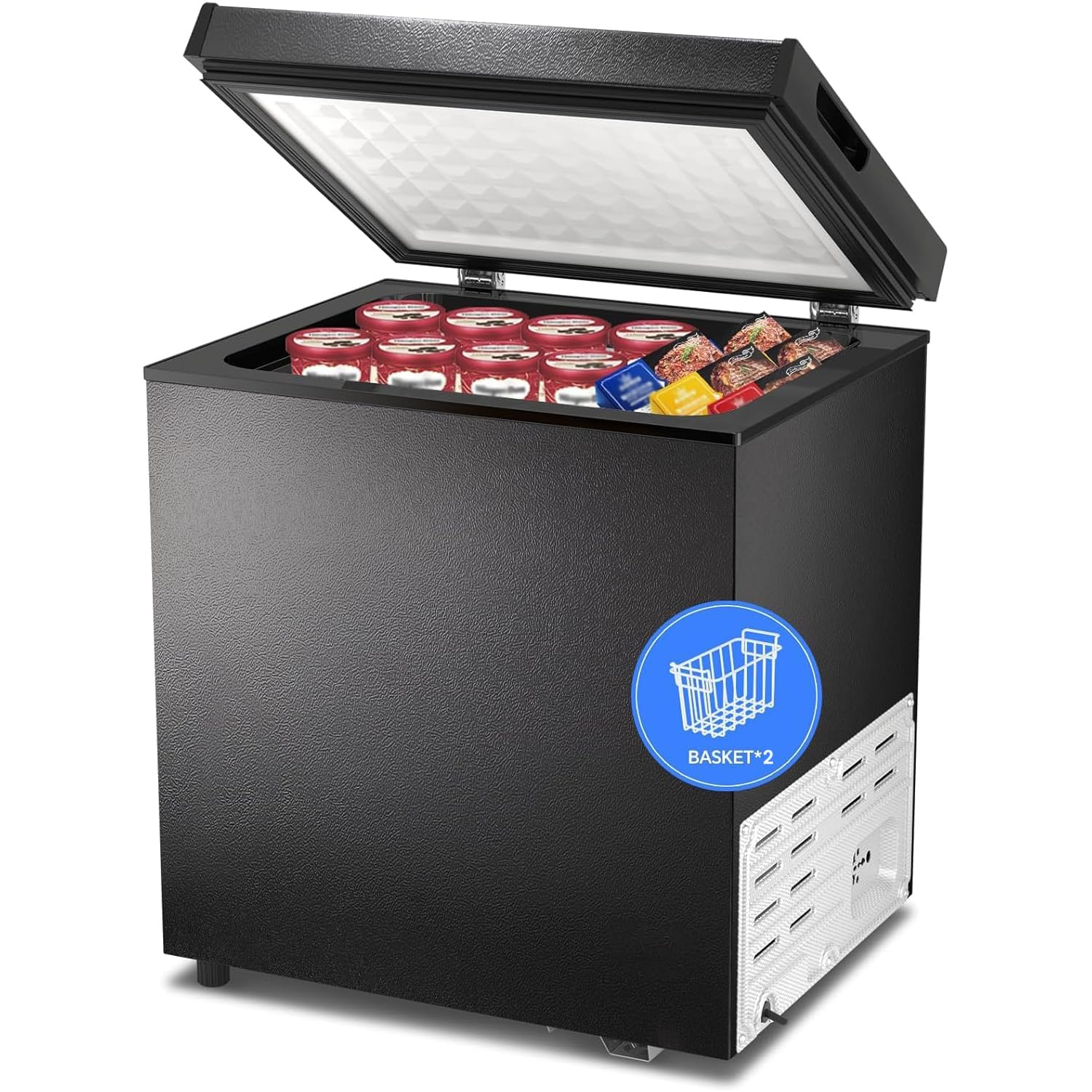 Kismile 2.8 Cubic Feet Chest Freezer with 2 Removable Basket Free Standing Top Open Door Compact Freezer with Adjustable Temperature for Home/Kitchen/Office/Bar