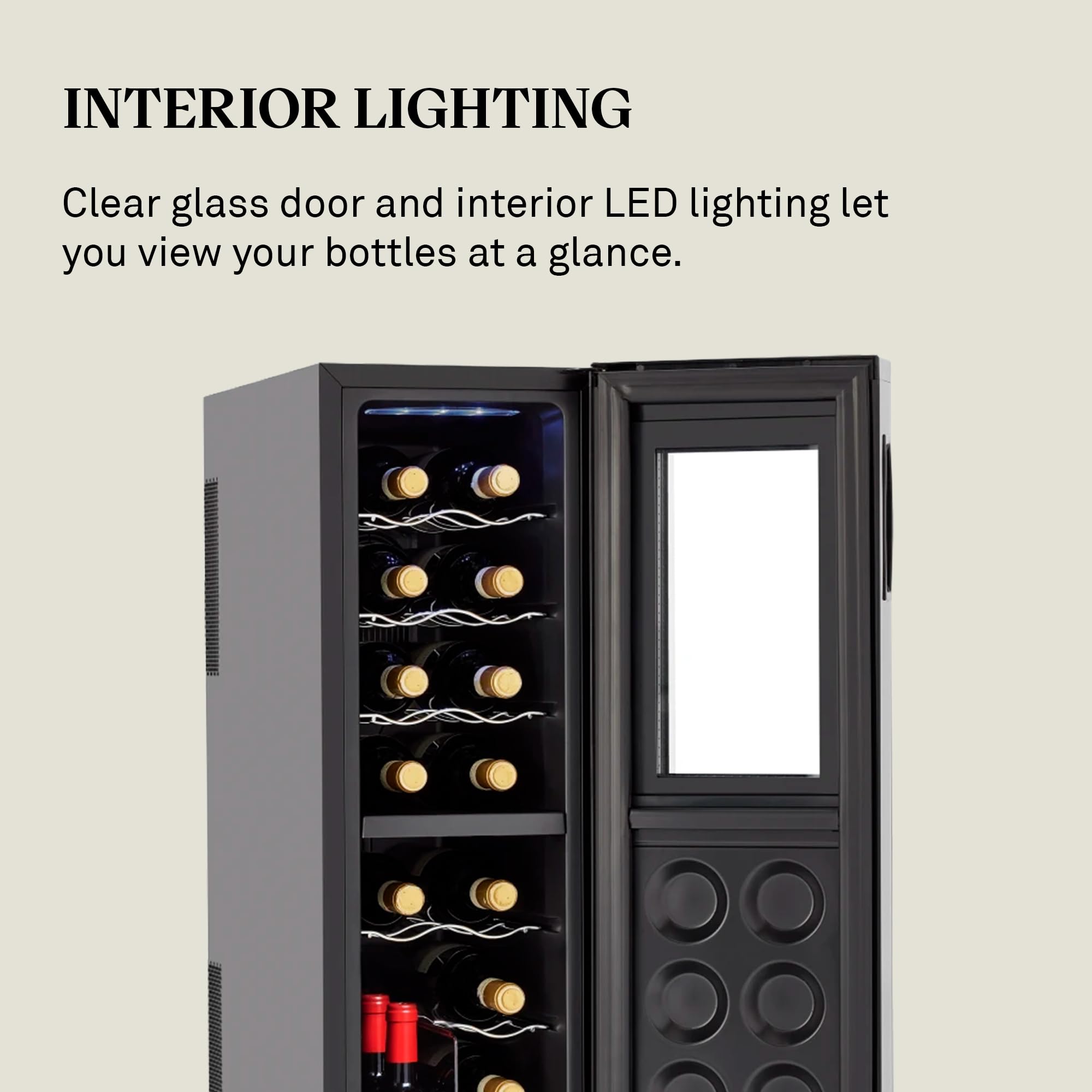 Wine Enthusiast 18-Bottle Slimline Dual Zone Wine Cooler - Energy Efficient Freestanding Wine Refrigerator - Upright Bottle Storage, Adjustable Thermostat, Digital Touchscreen (20.5” x 10.7" x 36.8”)