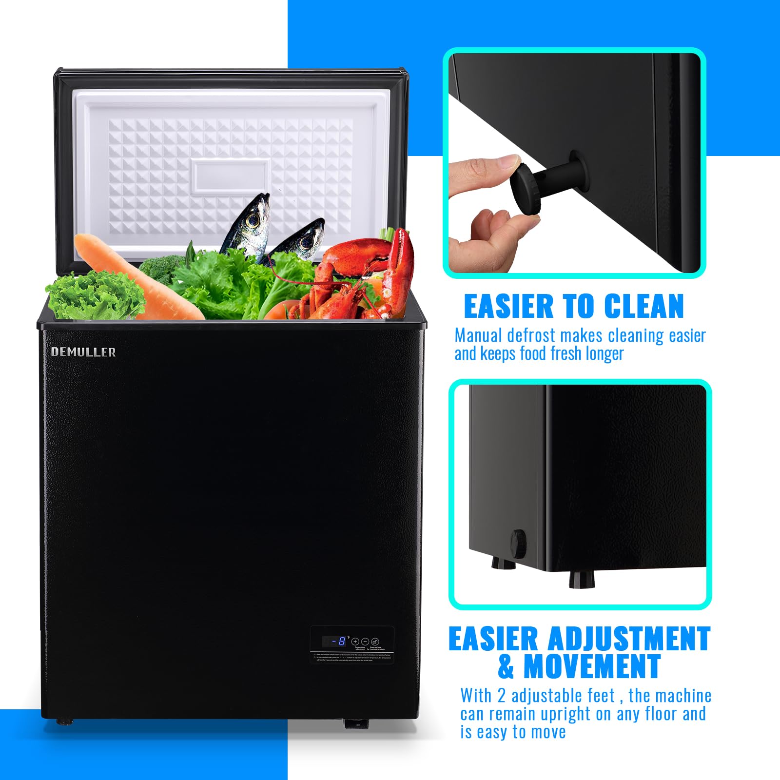 Mini Chest Freezer Compact Deep Freezing Machine with Electronic Temperature Control (Accurate to 1 ℉) Freestanding Small Freezer with 2 Removable Storage Baskets Black