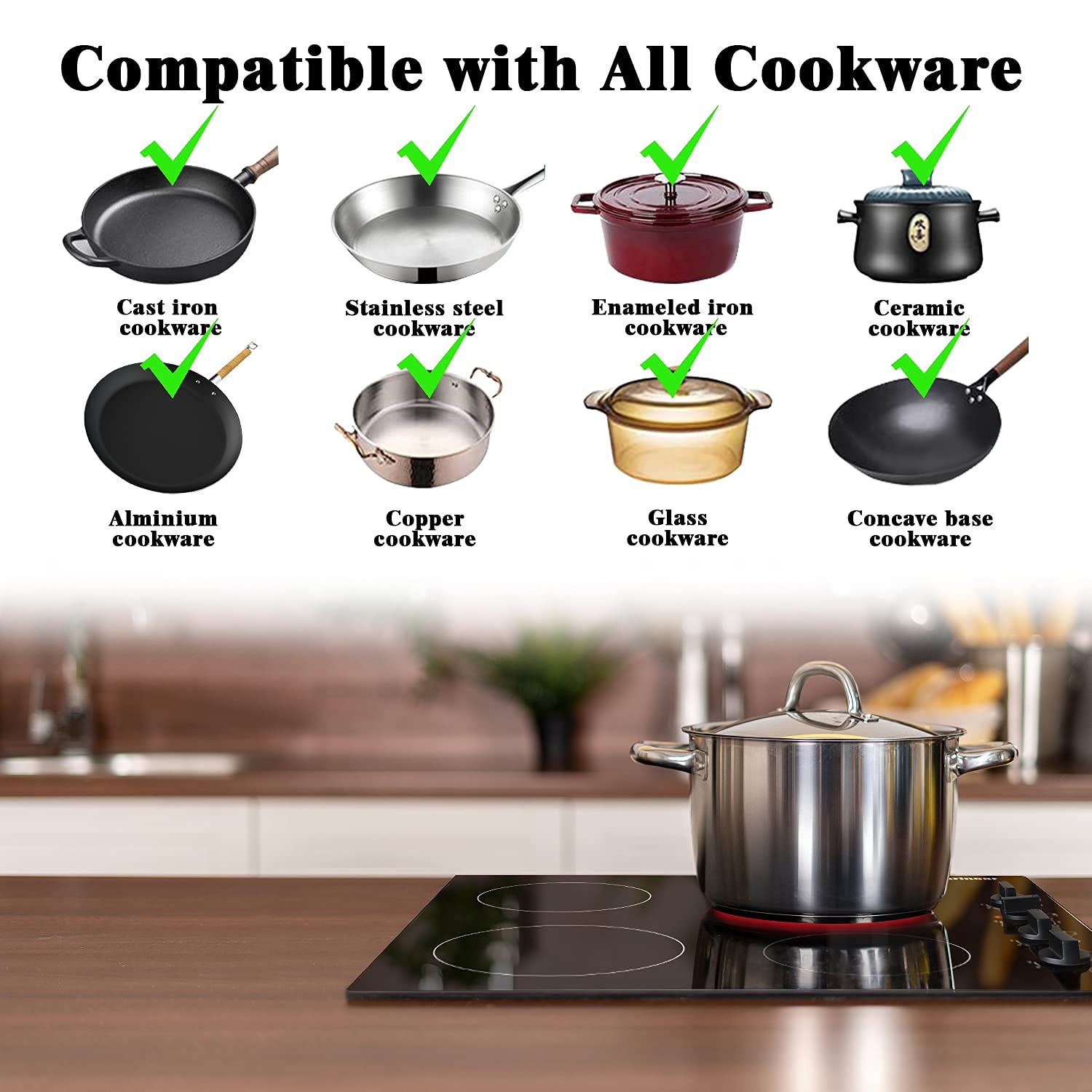 Karinear 30 Inch Electric Cooktop 4 Burners, Knob Control Built-in Ceramic Cooktop, 30" Radiant Electric Stove Top with Glass Protection Metal Frame,Fits Most Existing Cutouts, 220-240v, Hard Wire