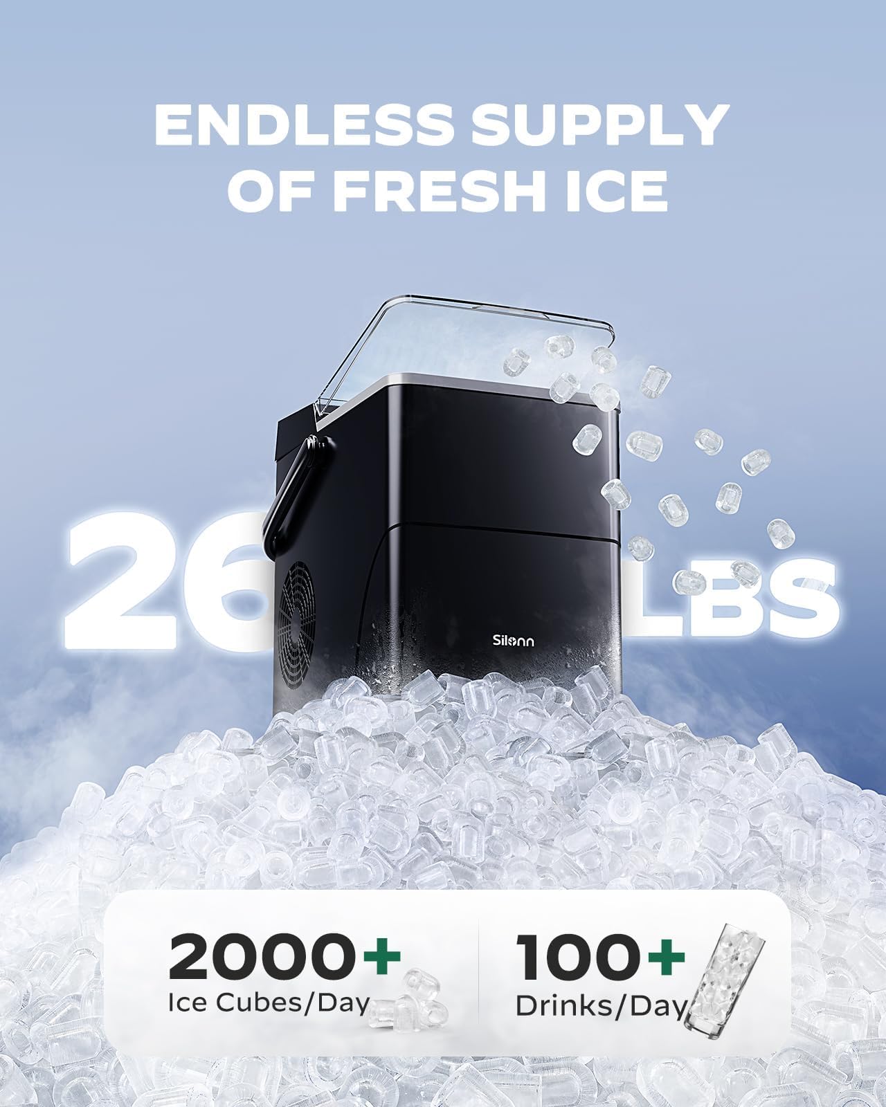 Nugget Ice Maker Countertop, Silonn Chewable Pellet Ice Machine with Self-Cleanin Function, 36lbs/24H Portable Ice Makers for Home Kitchen Officce, Black