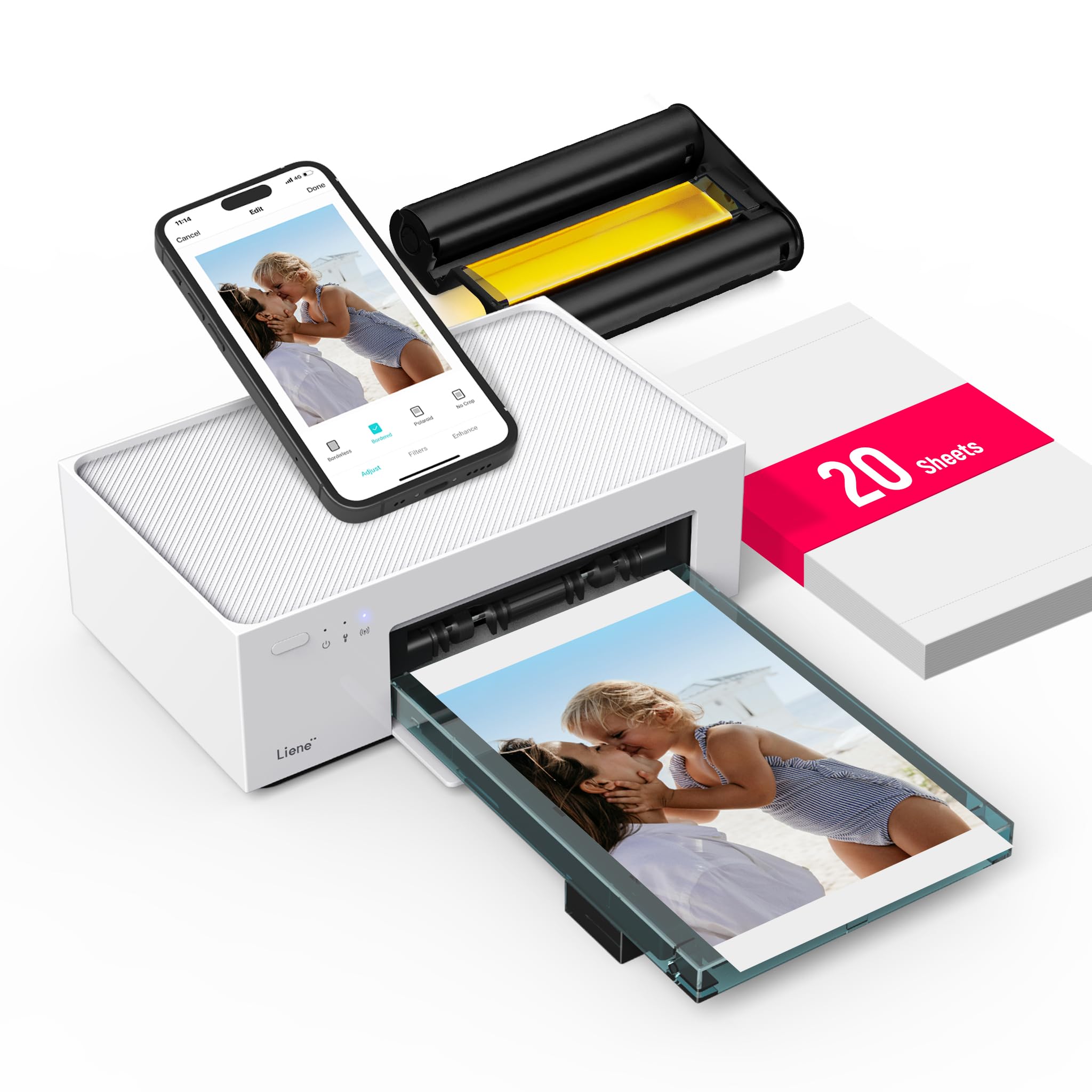 Liene M100 4x6'' Photo Printer, Phone Printer 100 Sheets & 3 Cartridges, Full-Color Photo, Portable Instant Photo Printer for iPhone Android, Thermal Dye Sublimation, Wi-Fi Picture Printer 100 Papers