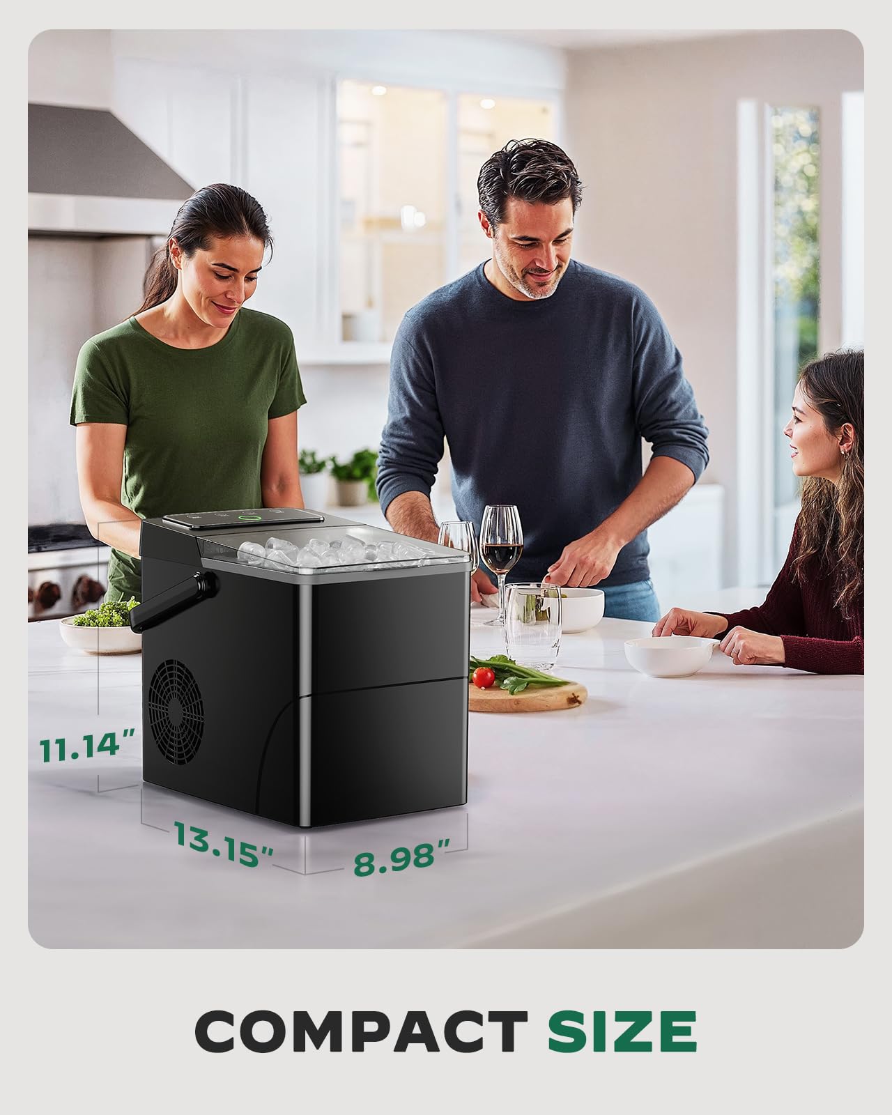 Silonn Ice Maker Countertop, Portable Ice Machine with Carry Handle, Self-Cleaning Ice Makers with Basket and Scoop, 9 Cubes in 6 Mins, 26 lbs per Day, Ideal for Home, Kitchen, Camping, RV