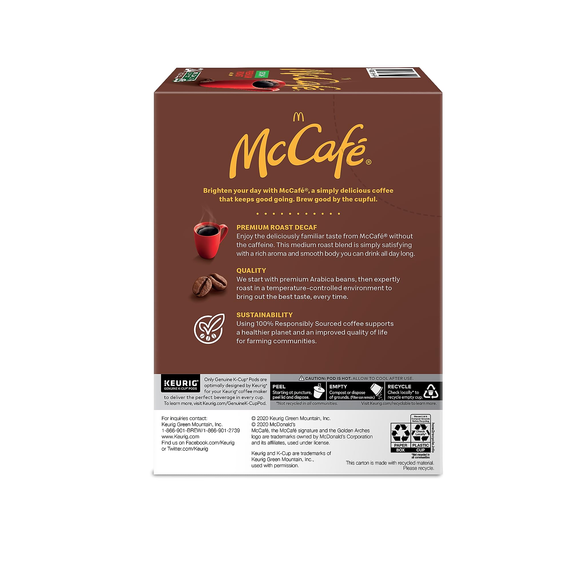 McCafe Premium Roast Decaf Coffee, Single Serve Keurig K-Cup Pods, Decaffeinated, 96 Count (4 Packs of 24)