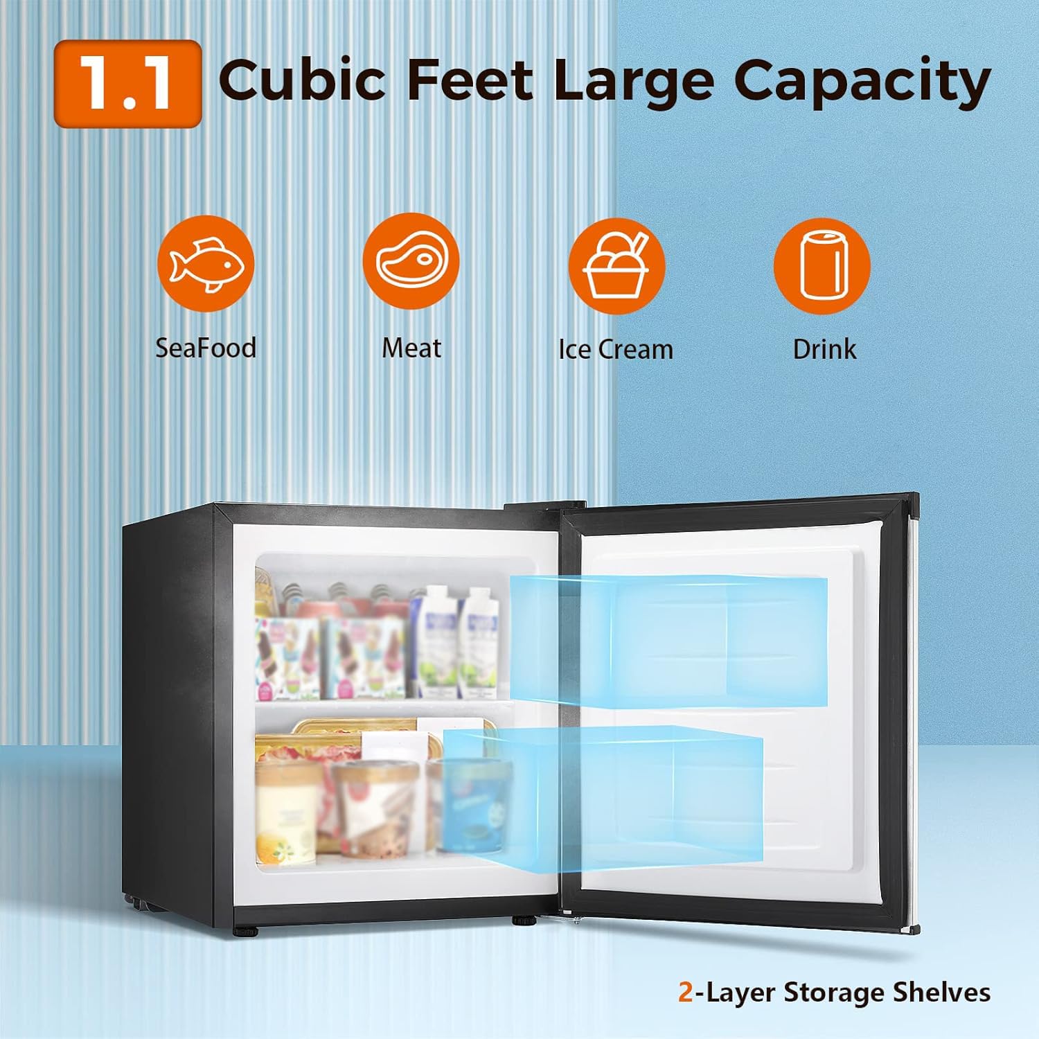 Kismile Small Freezer Upright, 3.0 Cu.ft Mini Freezer with Adjustable Thermostat, Removable Shelves, Reversible Single Door, Stand Up Freezer for Bedroom/Home/Dorms/Apartment (Stainless Steel)