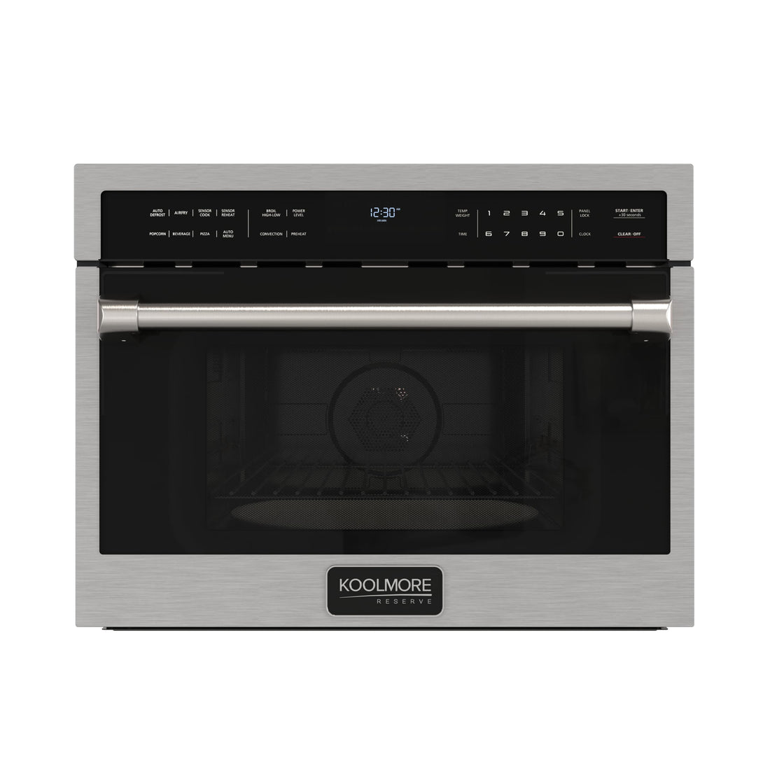 KoolMore Reserve Built-in Microwave Convection Oven with Air Fry, 3-in-1 Combo, Sensor Cook, Soft-Close Door, Stainless Steel, 24 in. / 1.6 cu. ft. with NEMA 5-20P Plug in Black