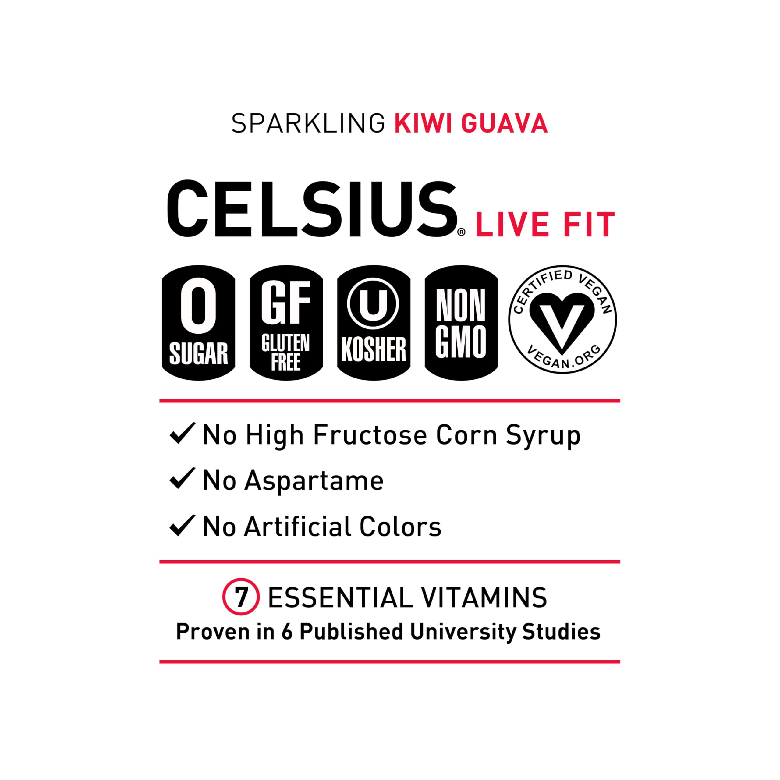 CELSIUS Sparkling Kiwi Guava, Functional Essential Energy Drink 12 Fl Oz (Pack of 12)