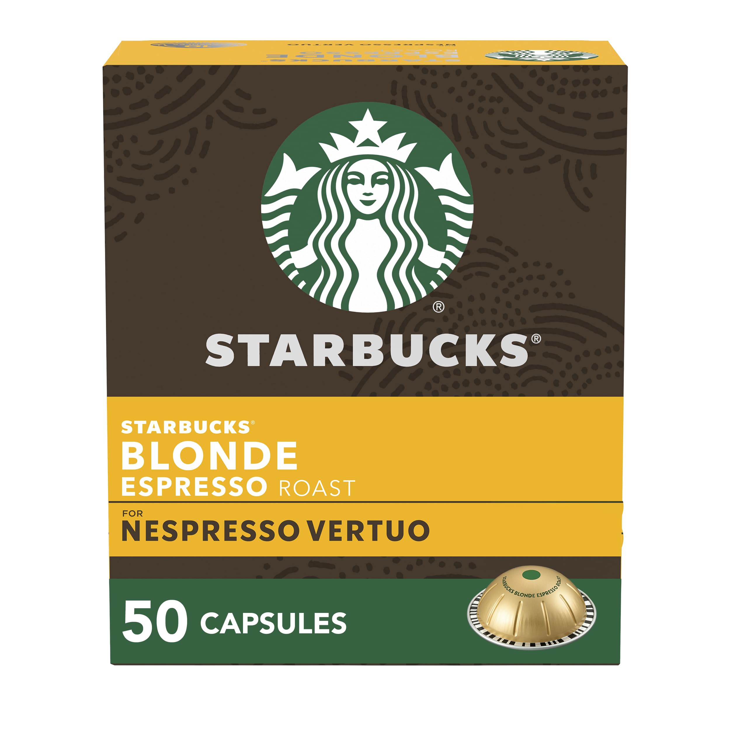 Starbucks by Nespresso Vertuo, Blonde Roast Espresso, 50-count Espresso Pods, Brews, 1.35 oz.