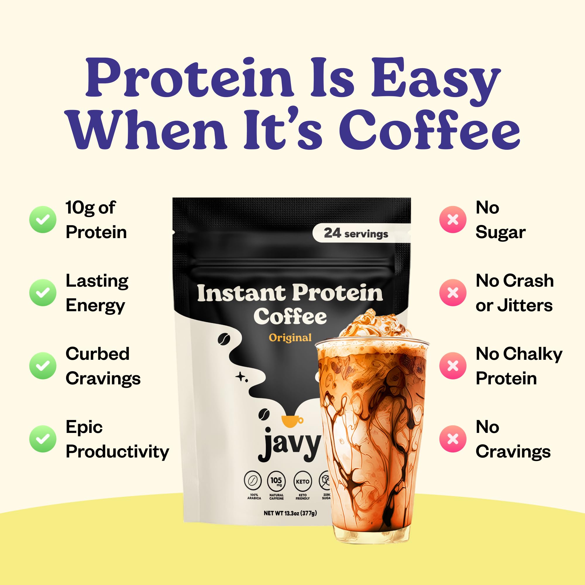 Caramel Protein Iced Coffee - Premium Whey Protein & Instant Iced Coffees - 100% Natural Cold Brew - Zero Artificial Flavors & Sweeteners, 80 mg Caffeine Per Serving, No Added Sugar, 20 Servings