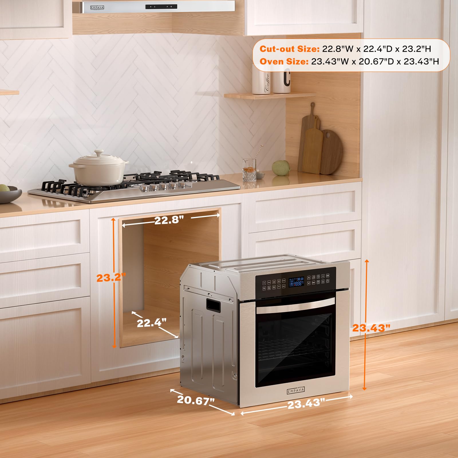 Empava 24 Inch Electric Single Wall Oven 10 Cooking Functions Deluxe 360° ROTISSERIE with Sensitive Touch Control in Stainless Steel, C02