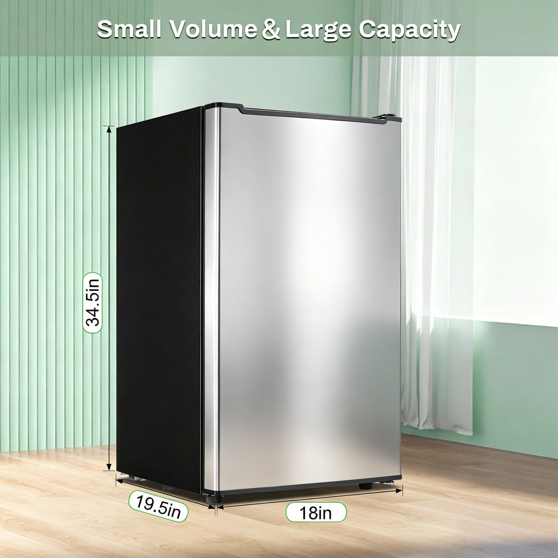 Mini Upright freezer 3.6 Cubic Feet Mini Freezer, Single Door Compact Freezer with Reversible Stainless Steel Door, 3-Speed Temperature Adjustment Small freezer for Home, Glossy Silver